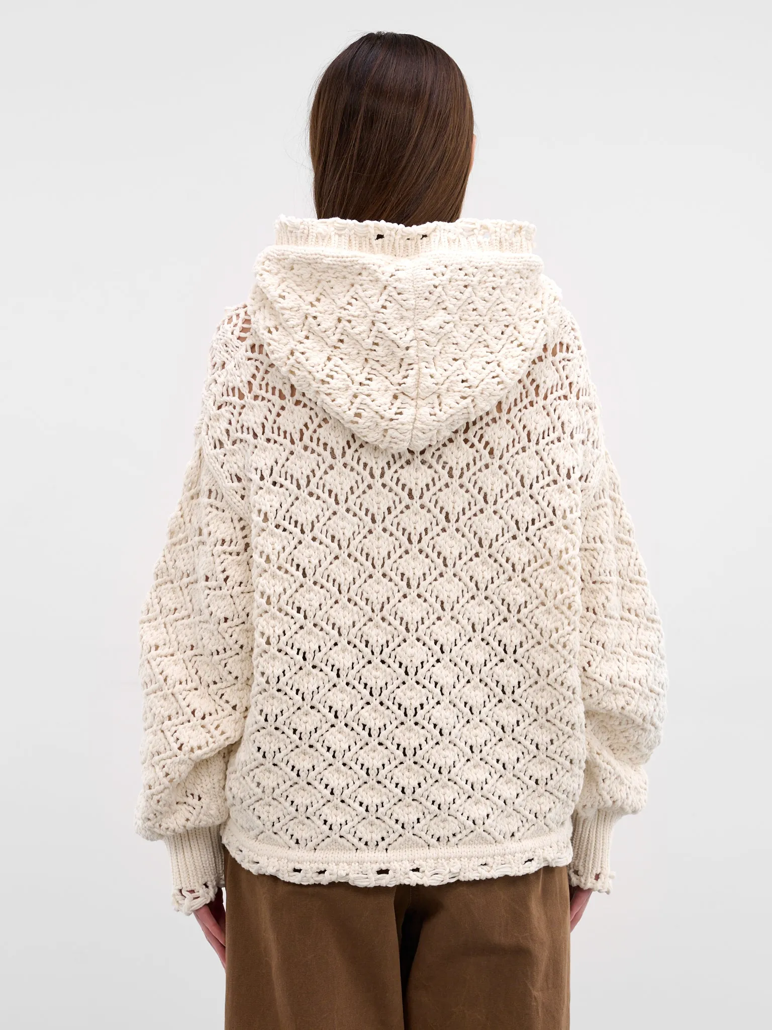 White Cotton Diamond Knit Cardigan (2B110A-N0103-NATURAL-WHITE) sold by lorenzo product image thumbnail 3