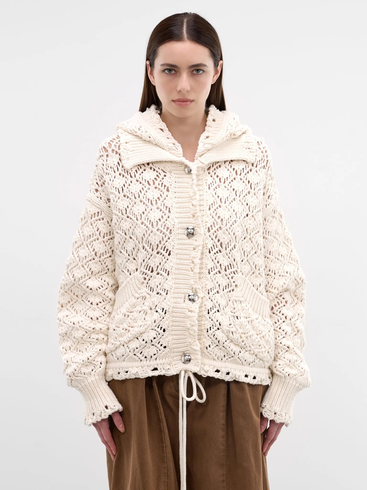 White Cotton Diamond Knit Cardigan (2B110A-N0103-NATURAL-WHITE) sold by lorenzo