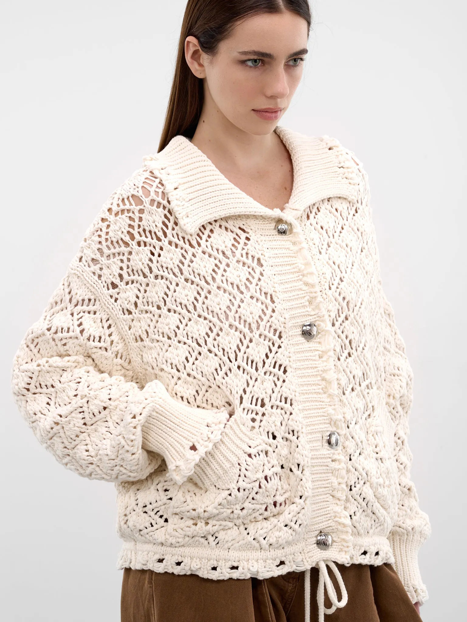 White Cotton Diamond Knit Cardigan (2B110A-N0103-NATURAL-WHITE) sold by lorenzo product image thumbnail 4