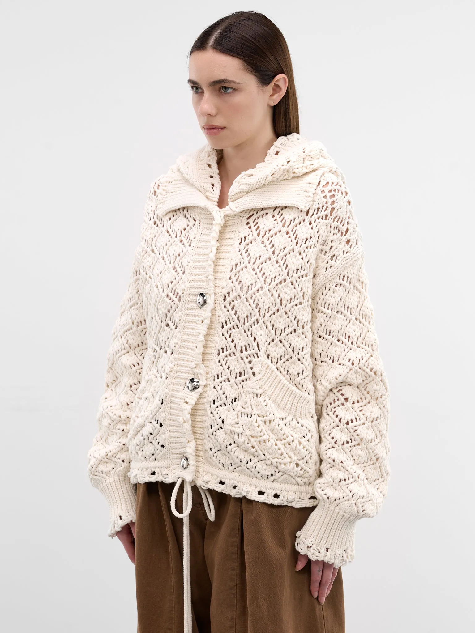 White Cotton Diamond Knit Cardigan (2B110A-N0103-NATURAL-WHITE) sold by lorenzo product image thumbnail 2