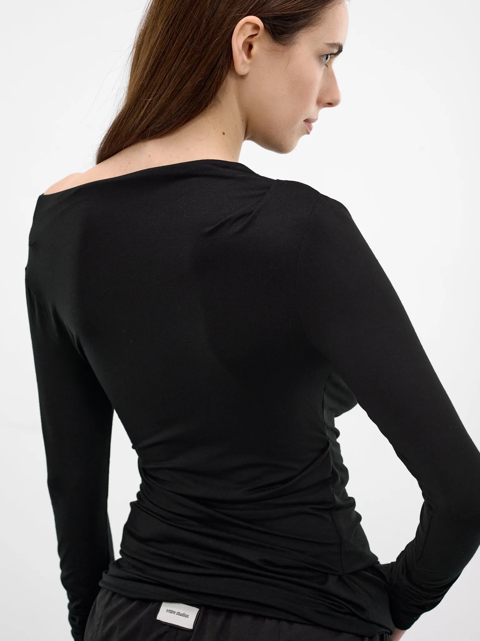 Black Draped Long Sleeve Top (TO02243-BLACK) sold by lorenzo product image thumbnail 4