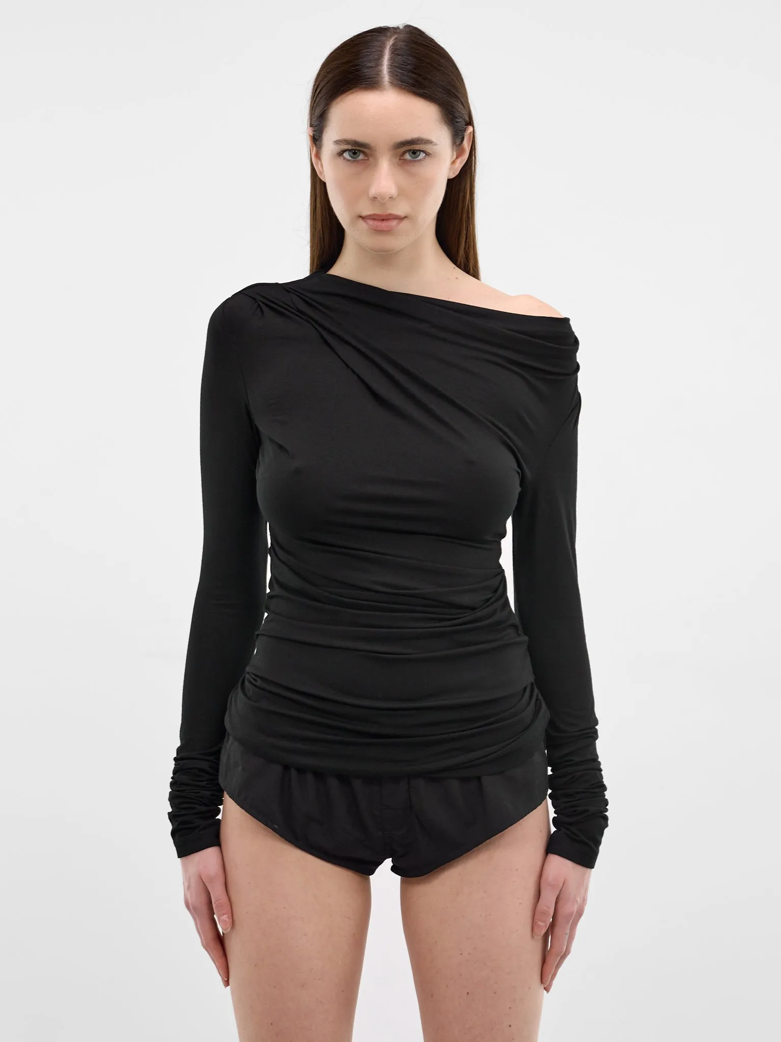 Black Draped Long Sleeve Top (TO02243-BLACK) sold by lorenzo