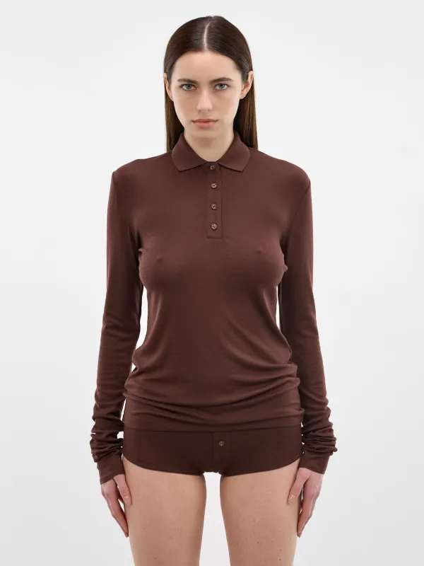 Long Sleeve Tencel-Wool Polo (PO01241-SADDLEWOOD) made by Entire Studios