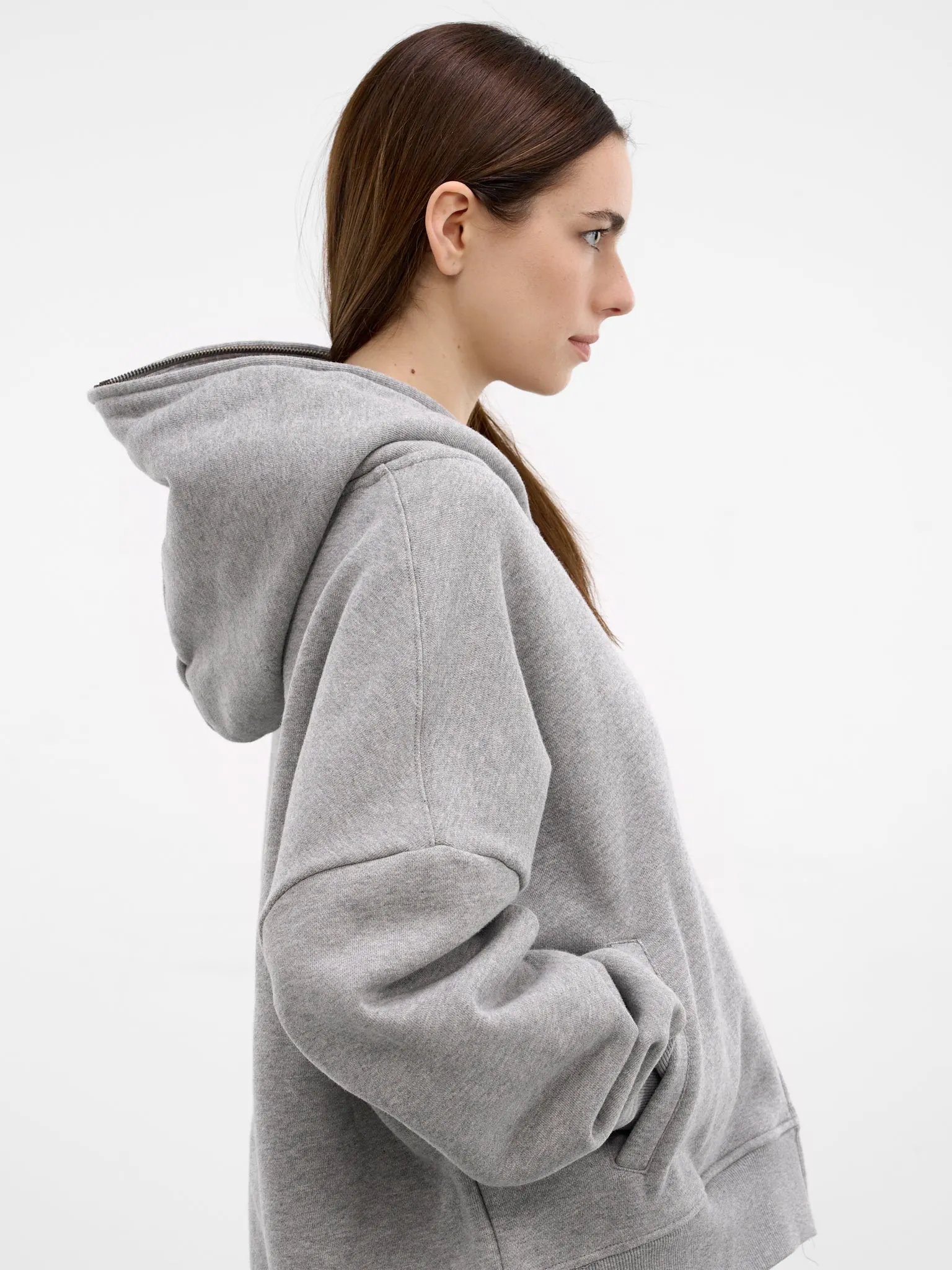 Gray Oversized Full Zip Hoodie (HO03012-GREY-MARLE) sold by lorenzo product image thumbnail 4