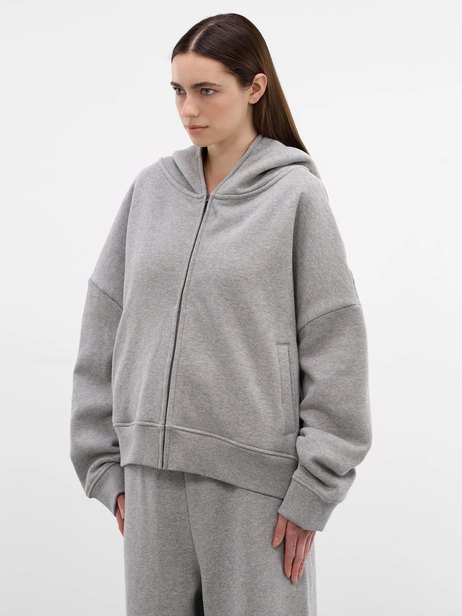 Gray Oversized Full Zip Hoodie (HO03012-GREY-MARLE) sold by lorenzo product image thumbnail 2