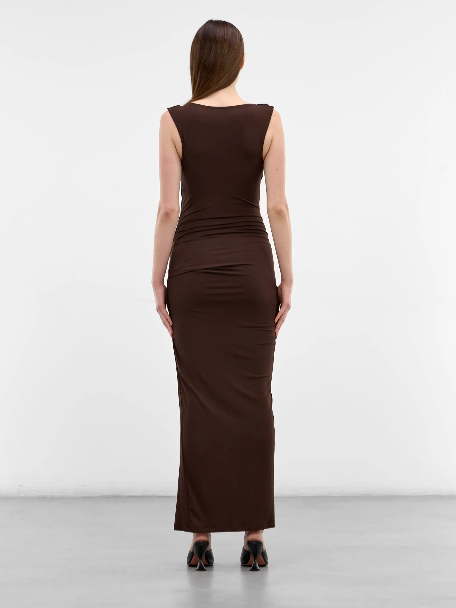 Tobacco Draped Sleeveless Maxi Dress (DR01243-TOBACCO) sold by lorenzo product image thumbnail 3