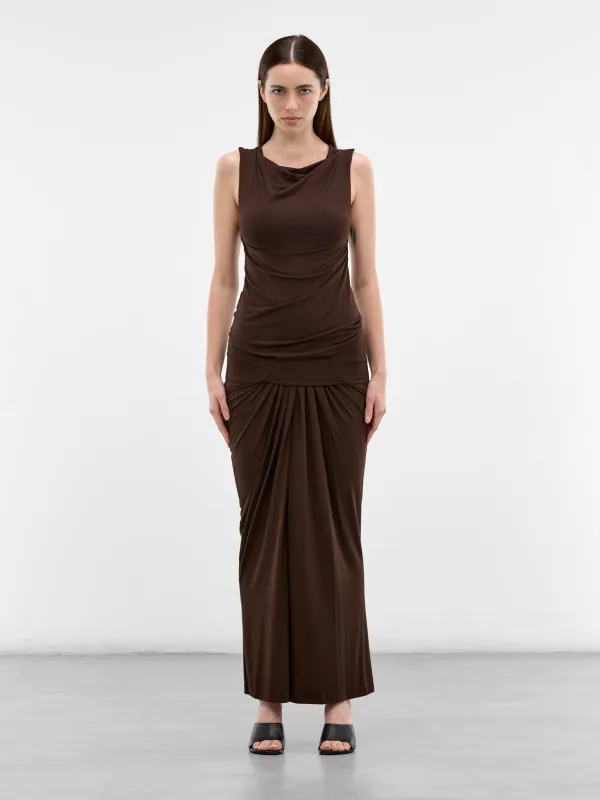 Tobacco Draped Sleeveless Maxi Dress (DR01243-TOBACCO) made by Entire Studios