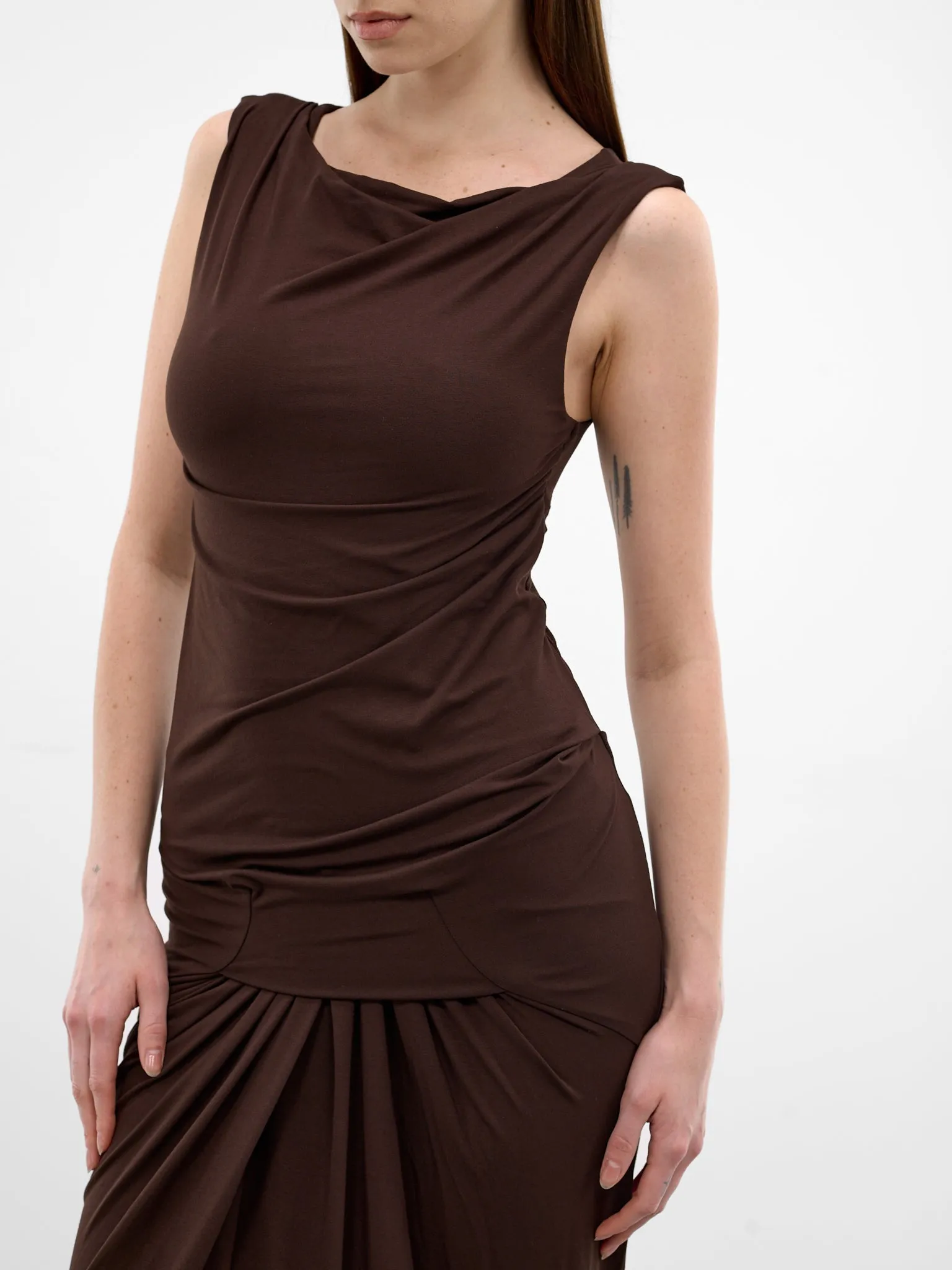 Tobacco Draped Sleeveless Maxi Dress (DR01243-TOBACCO) sold by lorenzo product image thumbnail 4