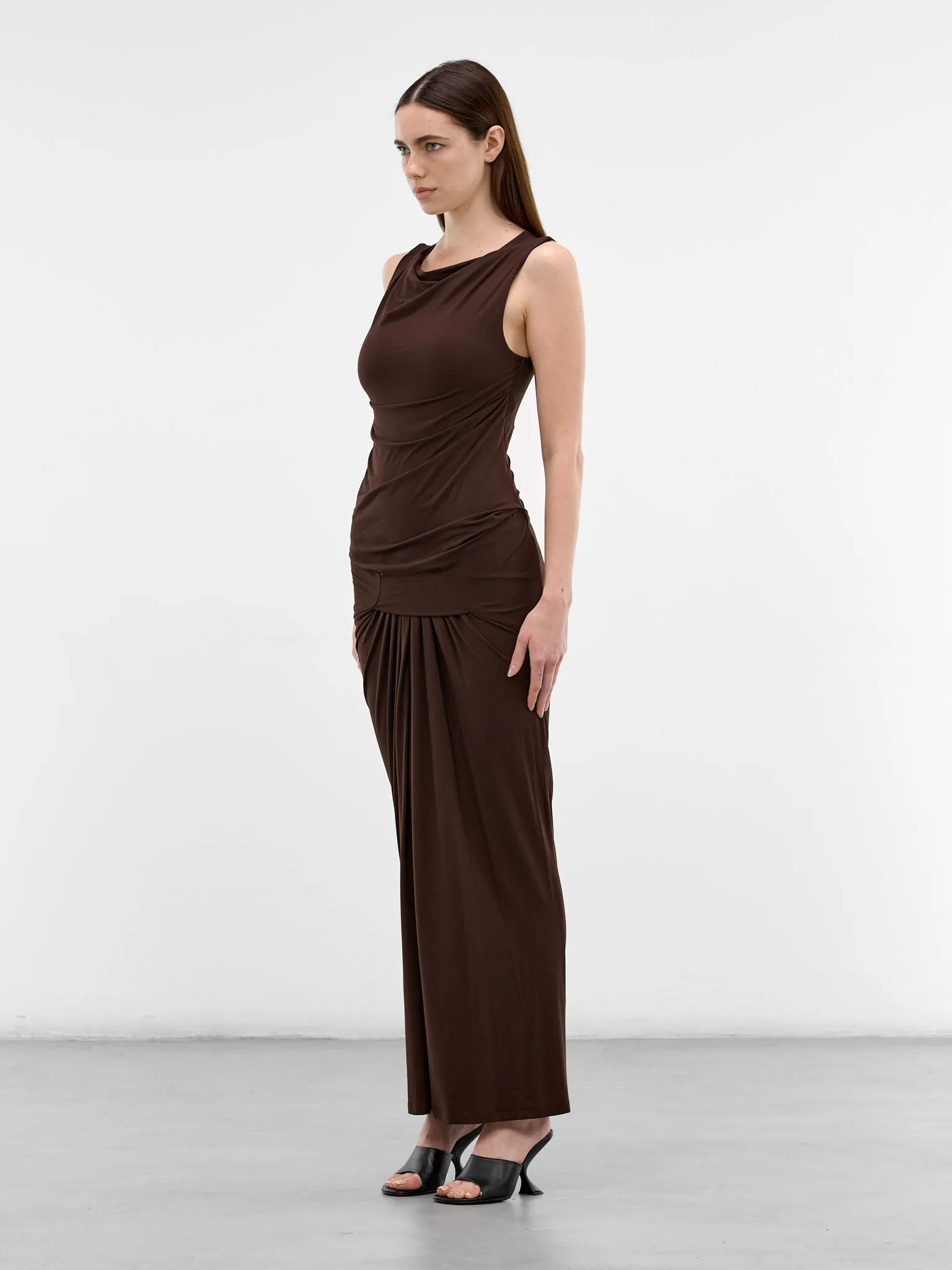 Tobacco Draped Sleeveless Maxi Dress (DR01243-TOBACCO) sold by lorenzo product image thumbnail 2
