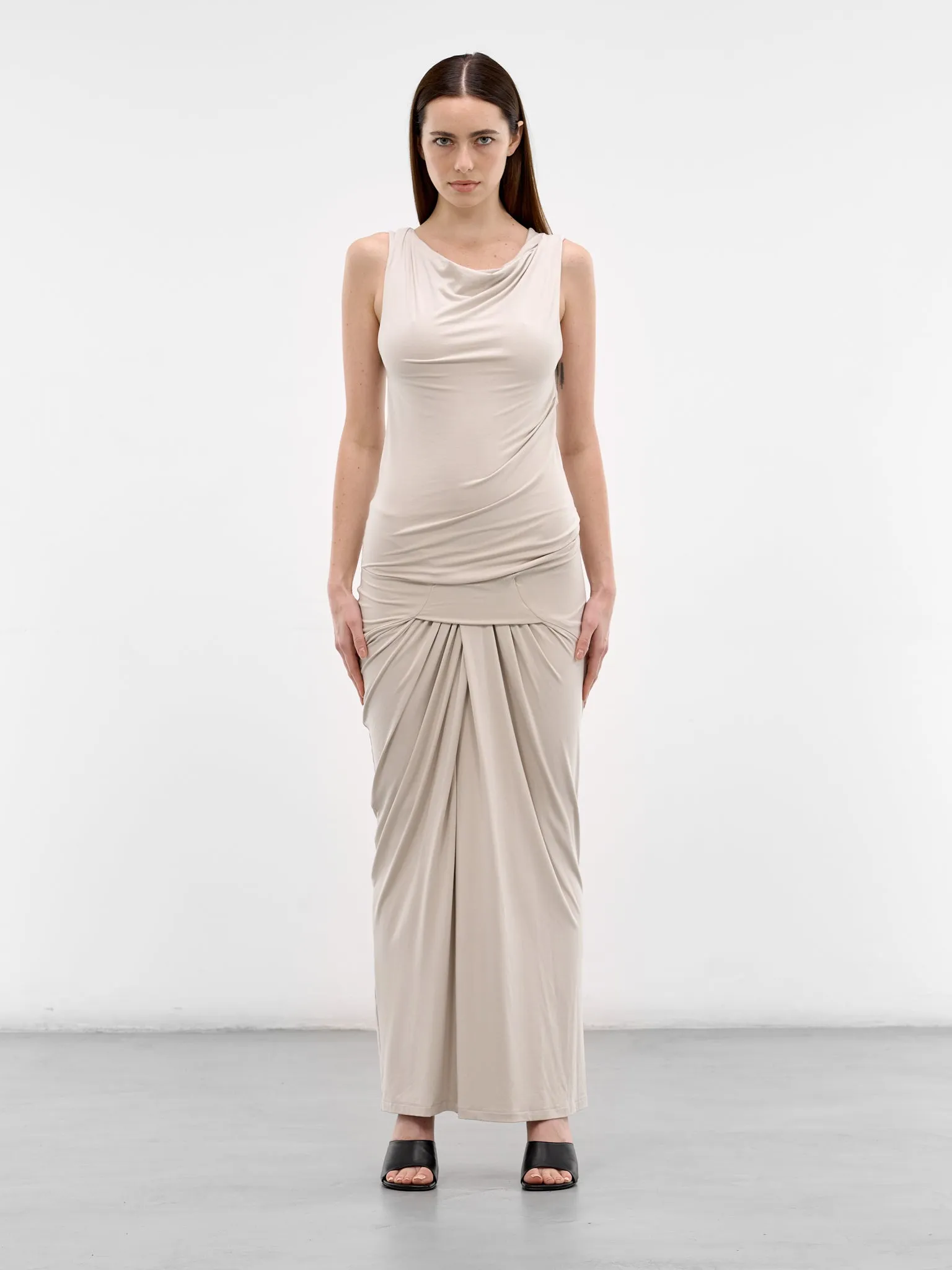 Stone Draped Sleeveless Maxi Dress (DR01243-STONE) sold by lorenzo
