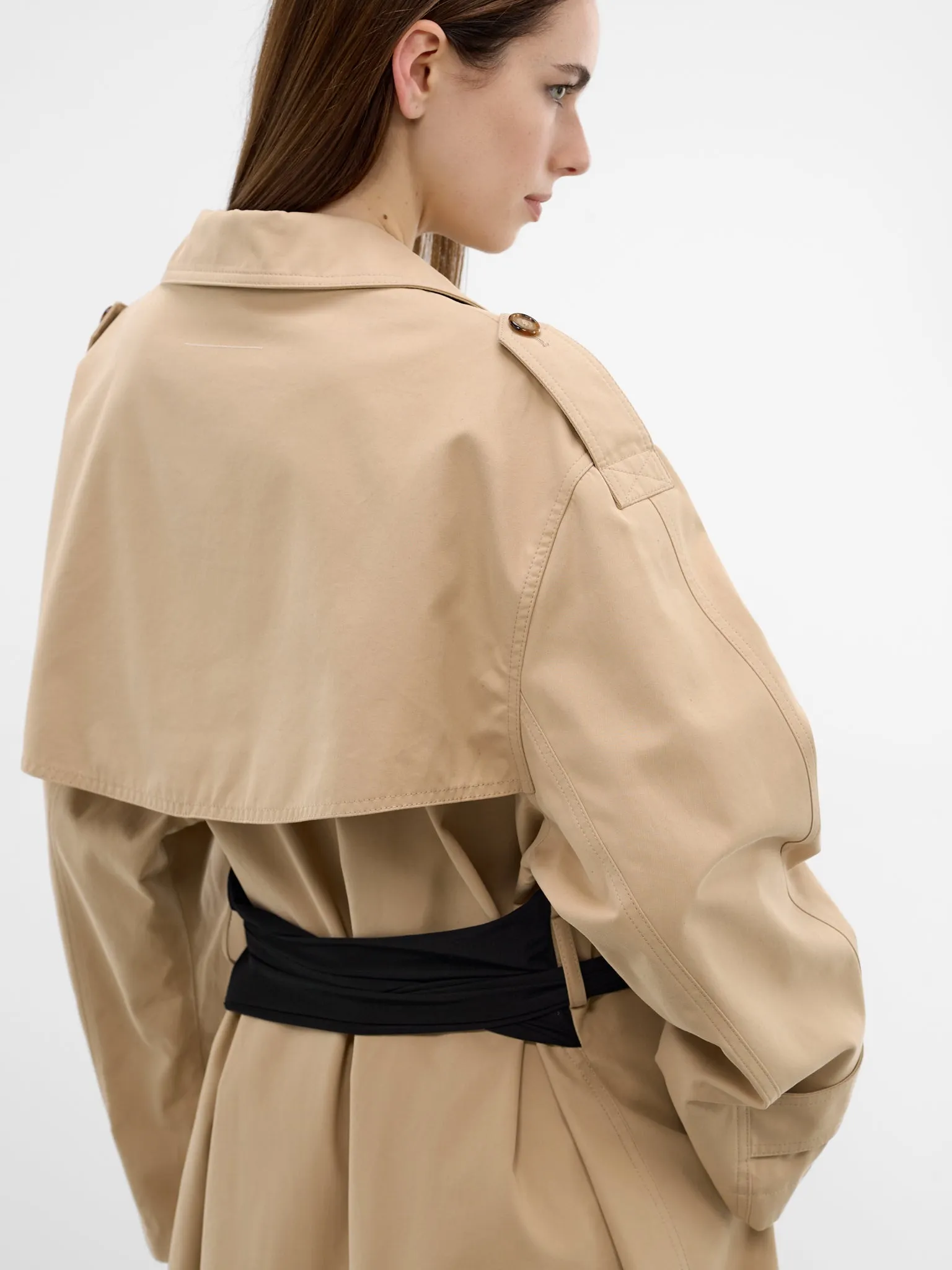 Beige Glove Belted Trench Coat (S52AH0084-M35368-154-BEIGE) sold by lorenzo product image thumbnail 5