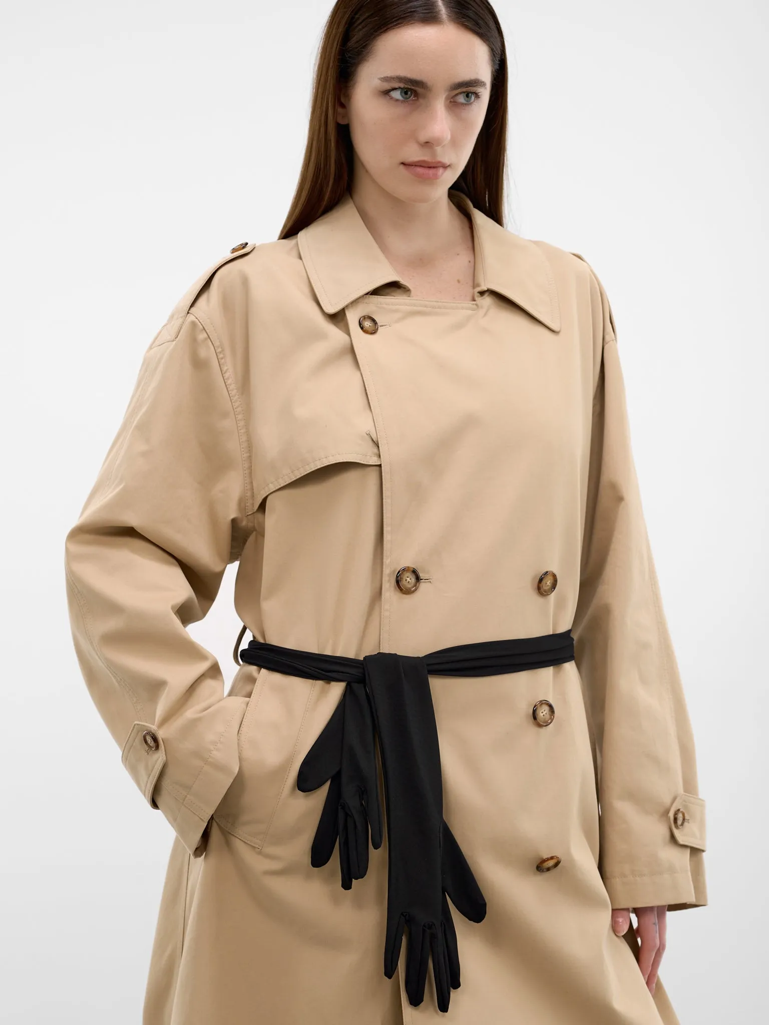 Beige Glove Belted Trench Coat (S52AH0084-M35368-154-BEIGE) sold by lorenzo product image thumbnail 4