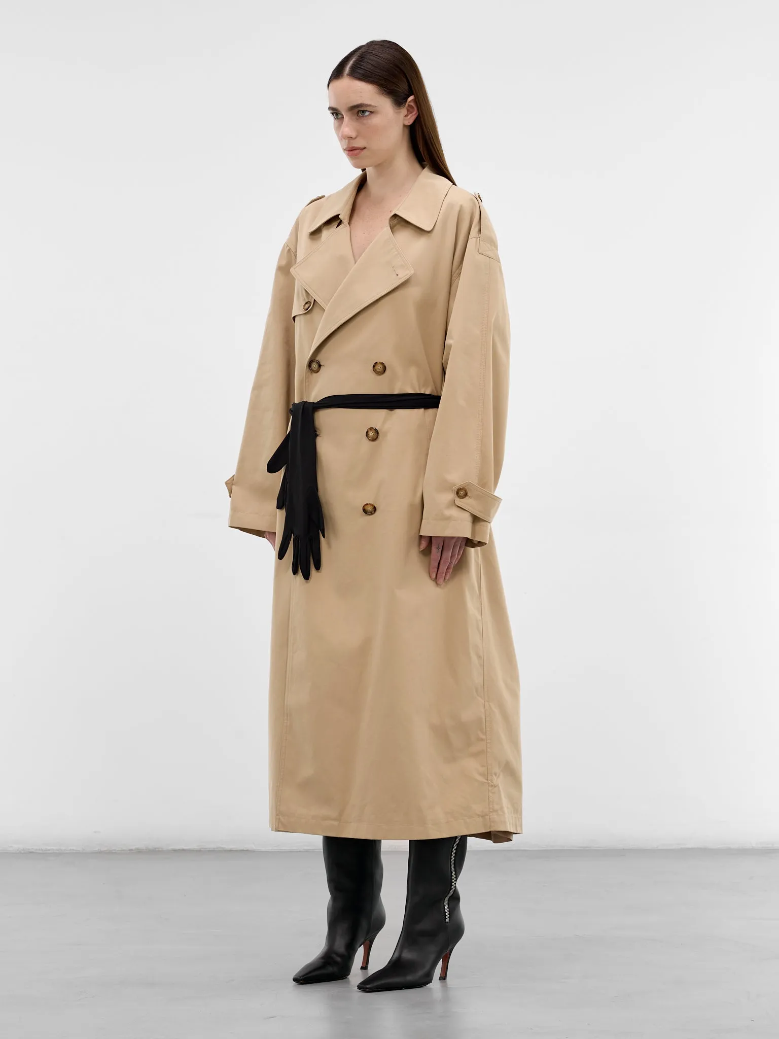 Beige Glove Belted Trench Coat (S52AH0084-M35368-154-BEIGE) sold by lorenzo product image thumbnail 2