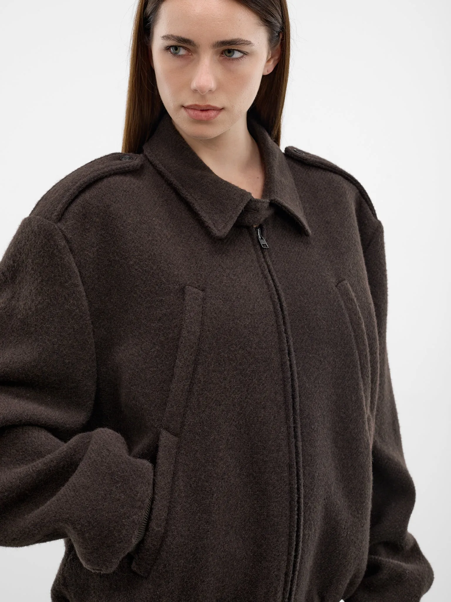 Brown Oversized Zip Jacket (S62AN0169-M35635-BROWN) sold by lorenzo product image thumbnail 4