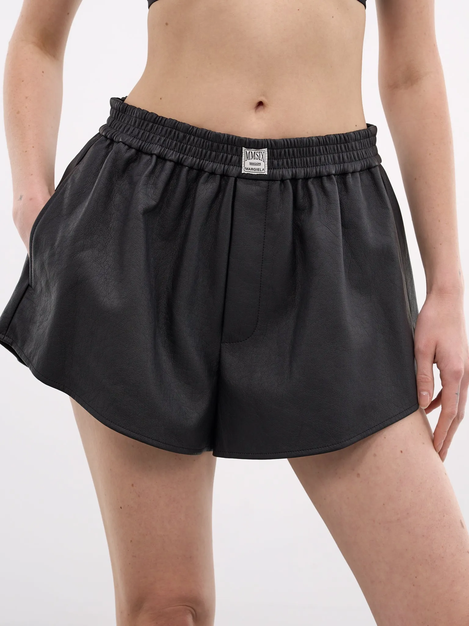 Black Vegan Leather Mini Shorts (S52MU0134-M35740-900-BLACK) sold by lorenzo product image thumbnail 4