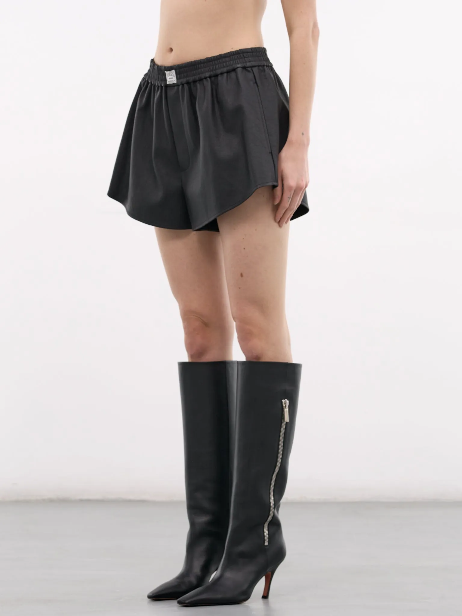Black Vegan Leather Mini Shorts (S52MU0134-M35740-900-BLACK) sold by lorenzo product image thumbnail 2