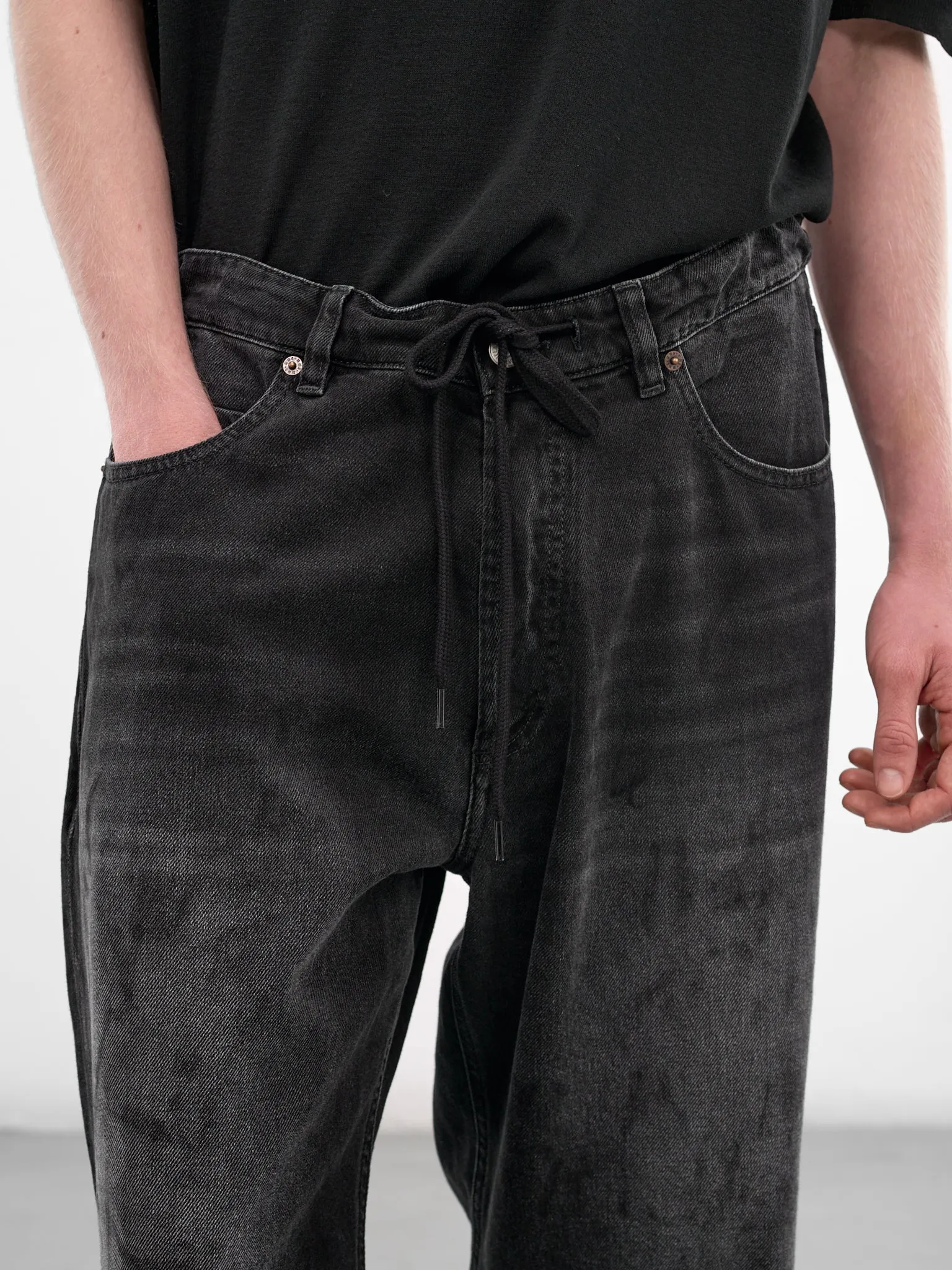 Black Denim Cut-Off Drawstring Shorts (SH0MU0014-M30064-961-BLACK) sold by lorenzo product image thumbnail 5