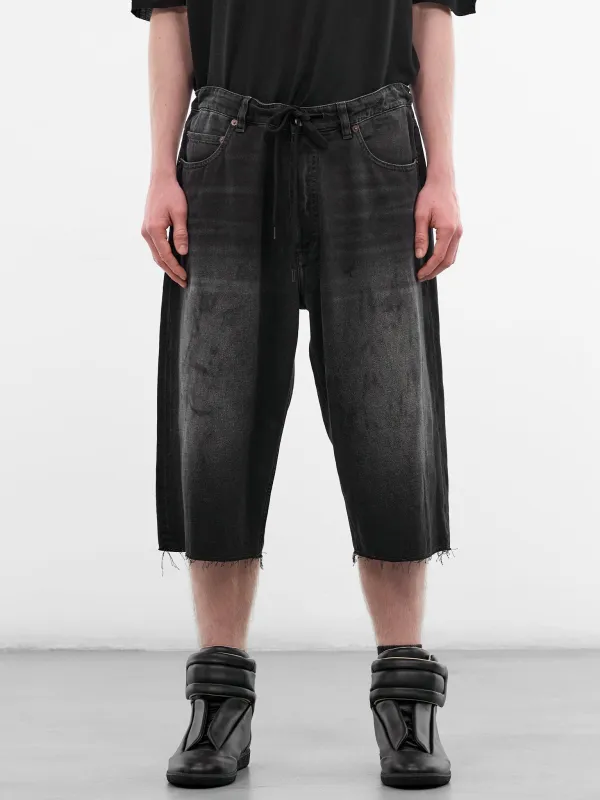 Black Denim Cut-Off Drawstring Shorts (SH0MU0014-M30064-961-BLACK) made by Maison Margiela
