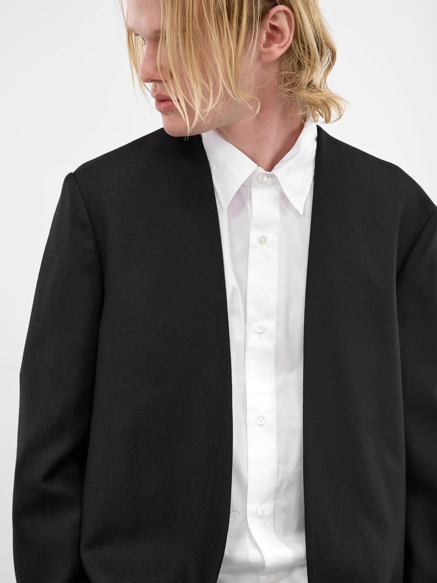 Black Wool Collarless Blazer (S50BN0318-S47782-900-BLACK) sold by lorenzo product image thumbnail 5
