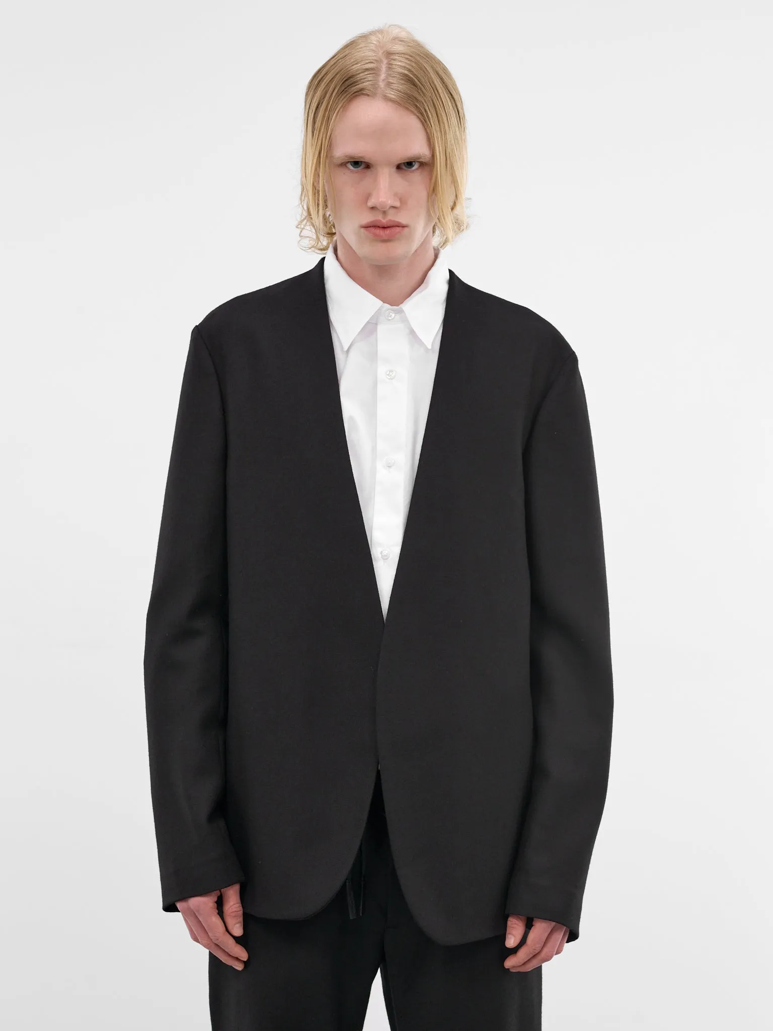 Black Wool Collarless Blazer (S50BN0318-S47782-900-BLACK) sold by lorenzo