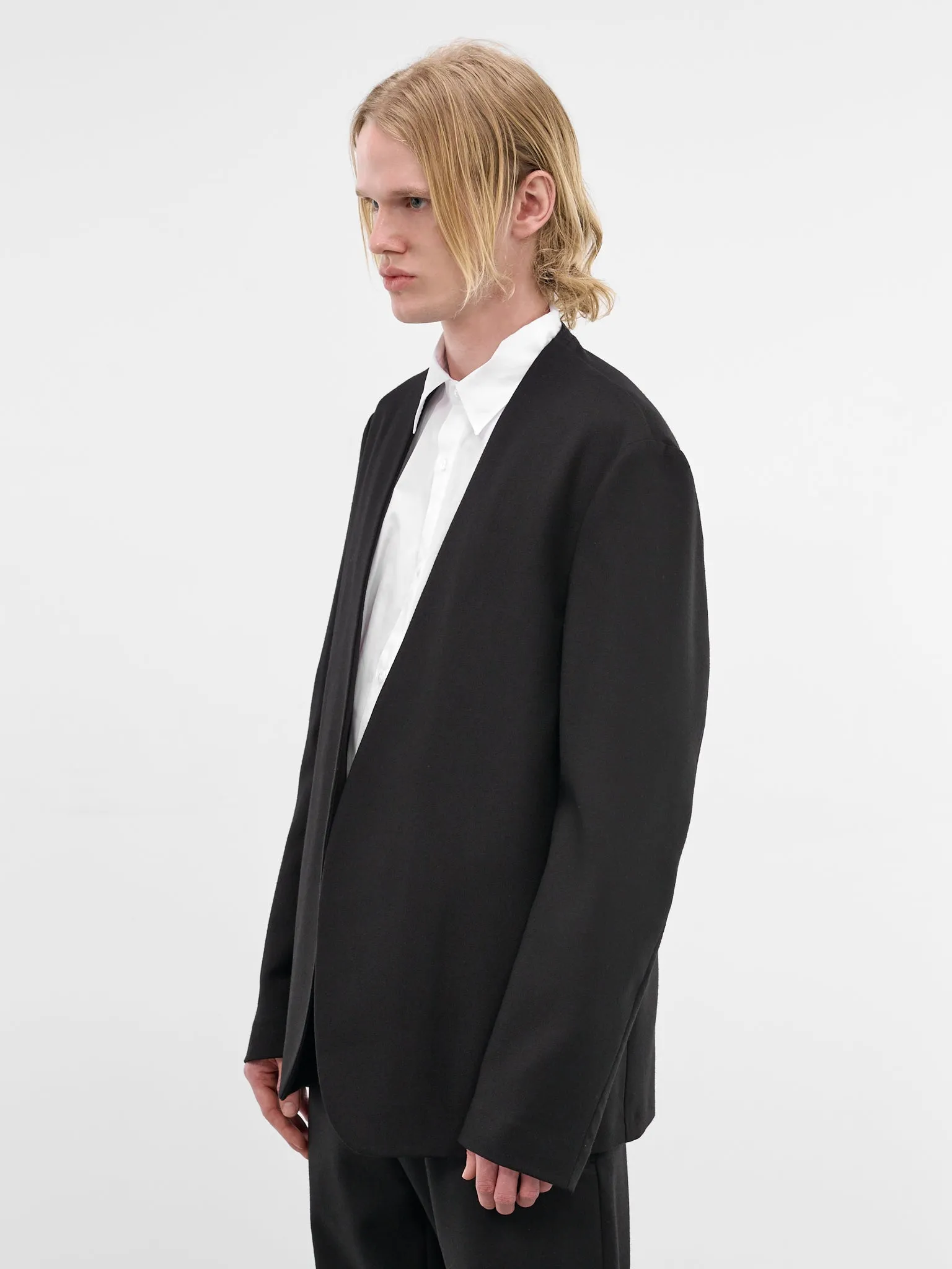 Black Wool Collarless Blazer (S50BN0318-S47782-900-BLACK) sold by lorenzo product image thumbnail 2