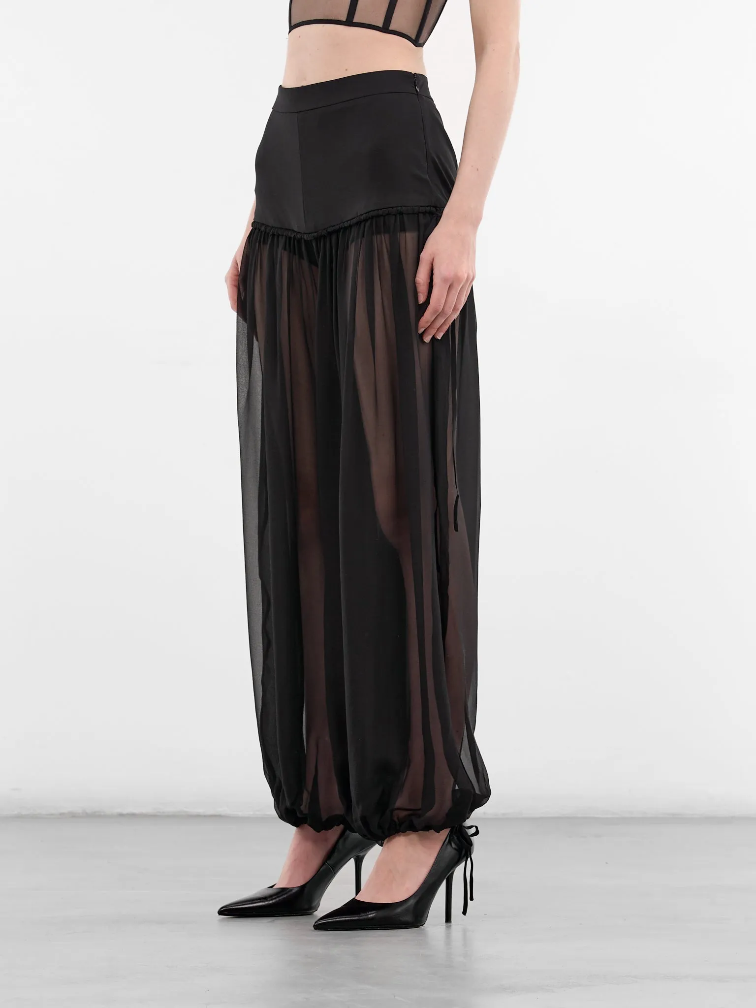 Black Silk & Wool Harem Trousers (ND-TRS084-3000-100-BLACK) sold by lorenzo product image thumbnail 2
