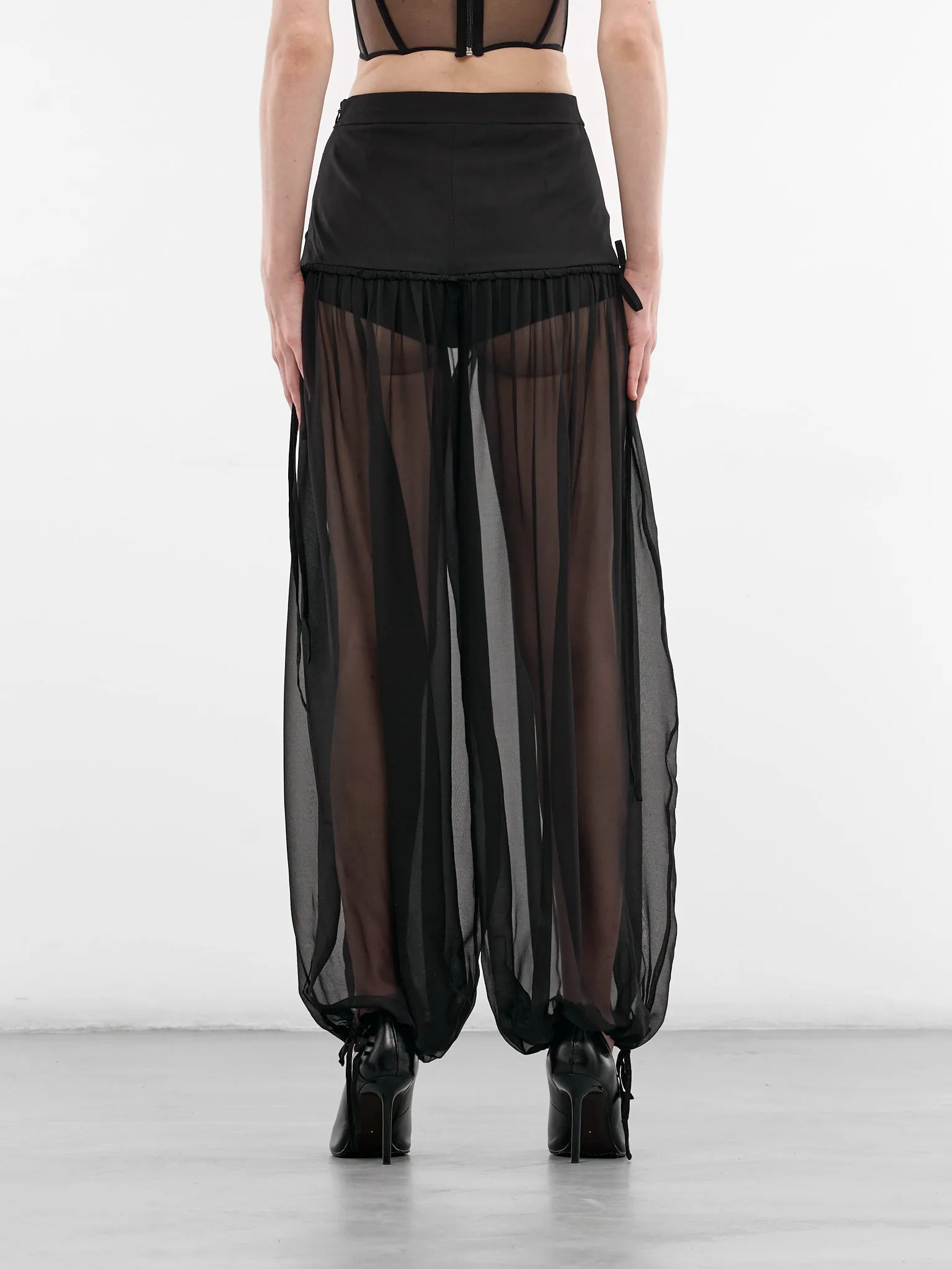Black Silk & Wool Harem Trousers (ND-TRS084-3000-100-BLACK) sold by lorenzo product image thumbnail 3