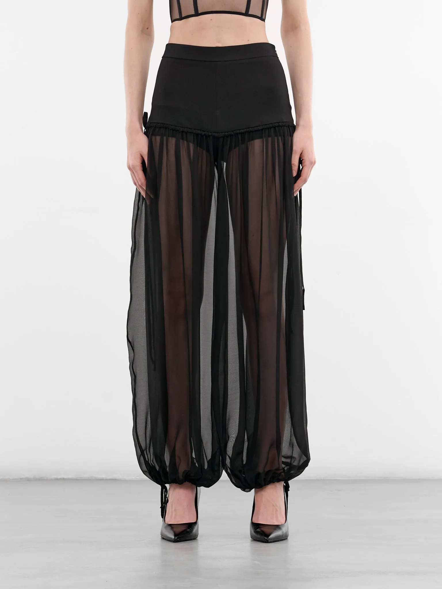 Black Silk & Wool Harem Trousers (ND-TRS084-3000-100-BLACK) sold by lorenzo