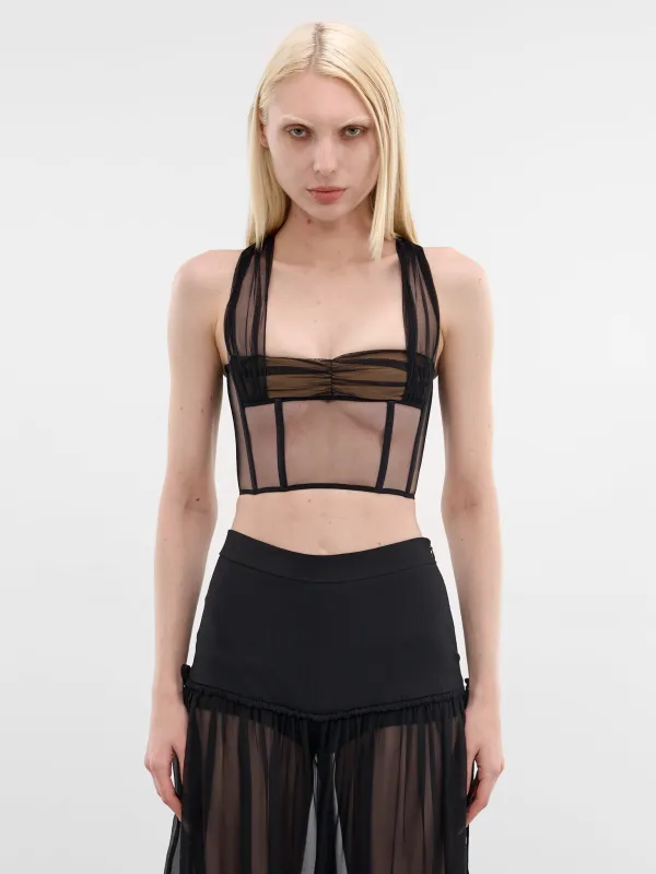 Black Padded Bra Tulle Bustier (ND-TOP107-2003-100-BLACK) made by Nensi Dojaka