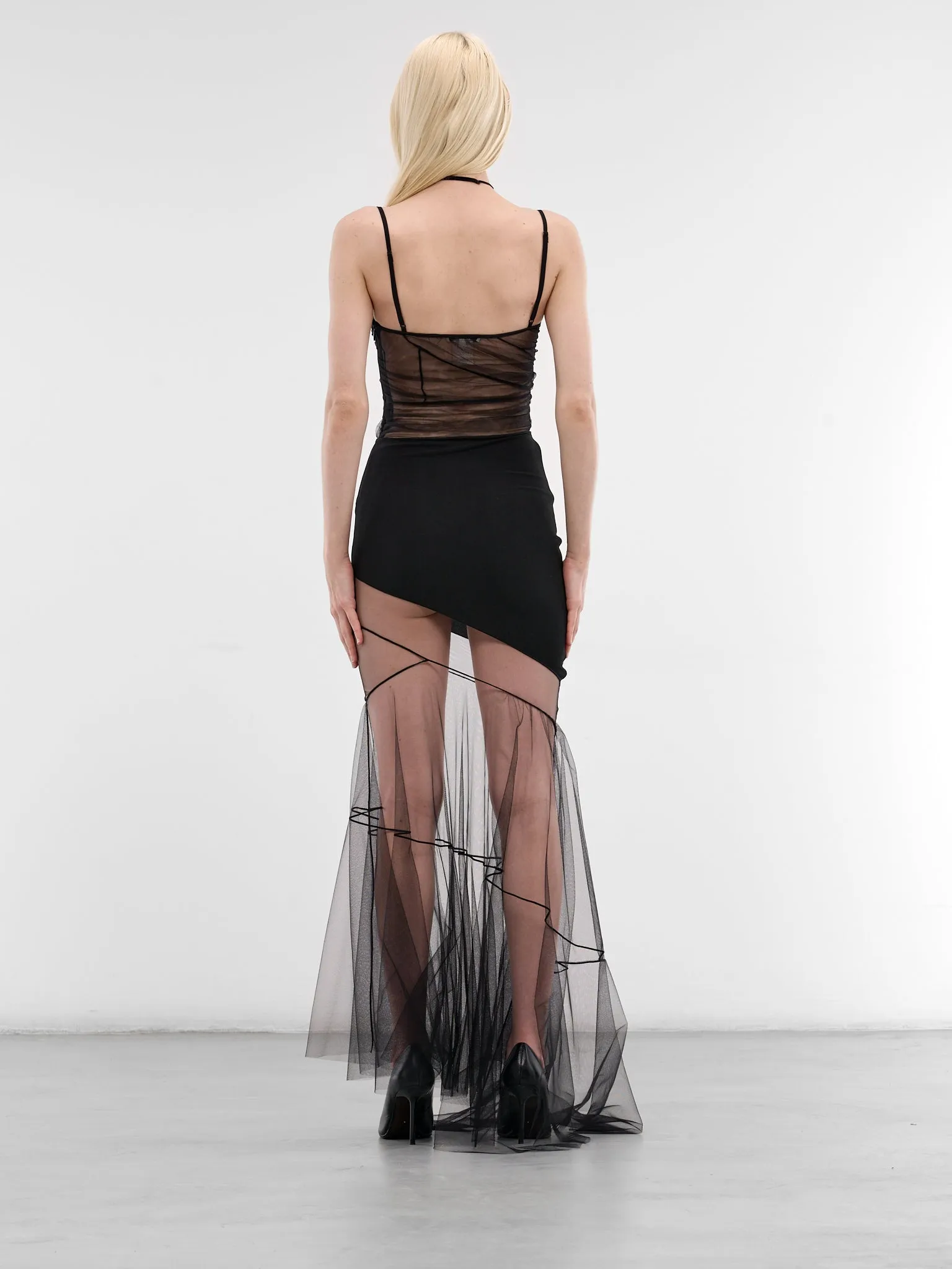 Black Asymmetric Sheer Panel Dress (ND-DR289-2001-100-BLACK) sold by lorenzo product image thumbnail 3