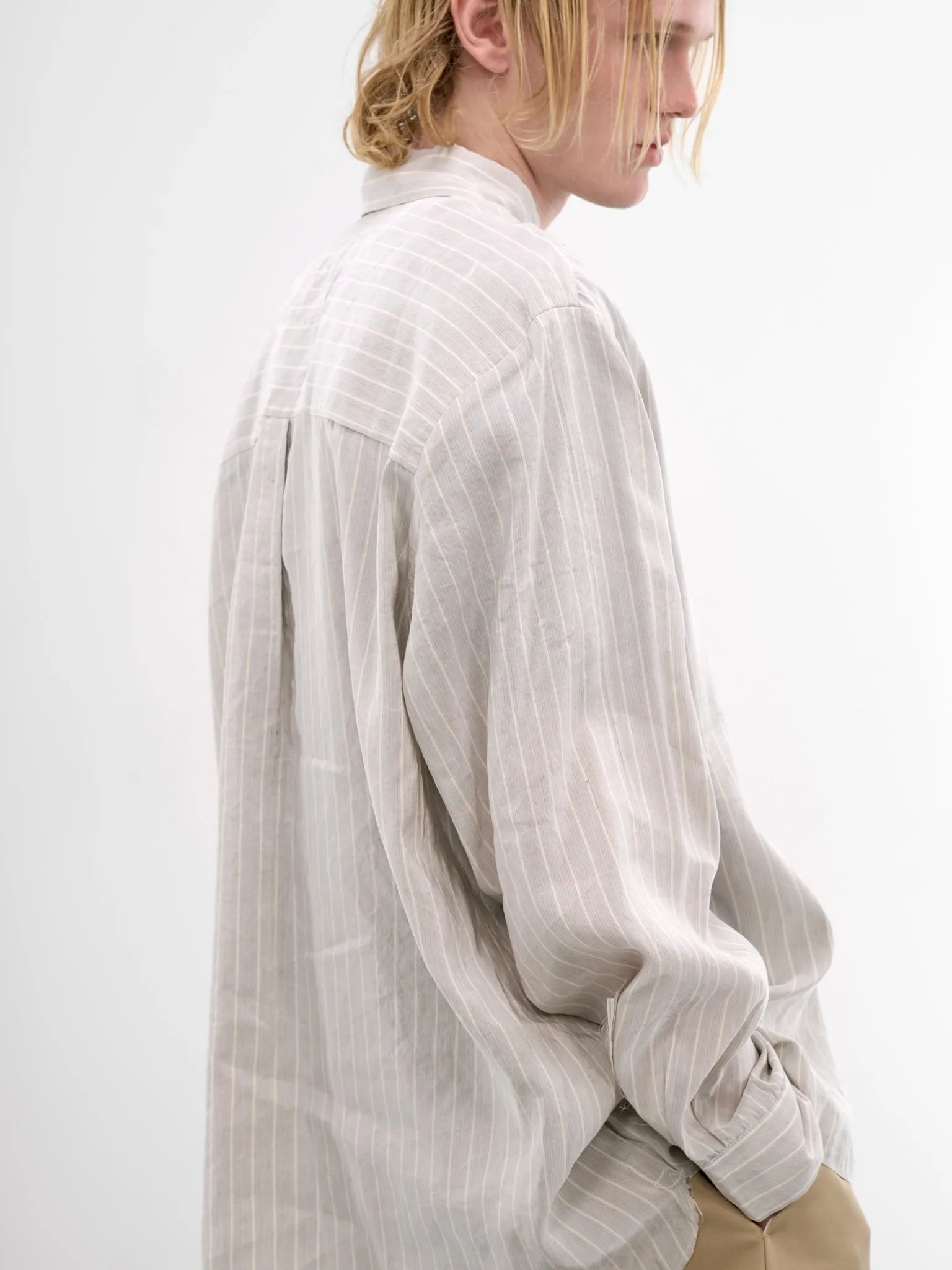 Gray Linen Striped Velcro Shirt (CF-21-04-04-04-GREY-WHITE-STRI) sold by lorenzo product image thumbnail 5