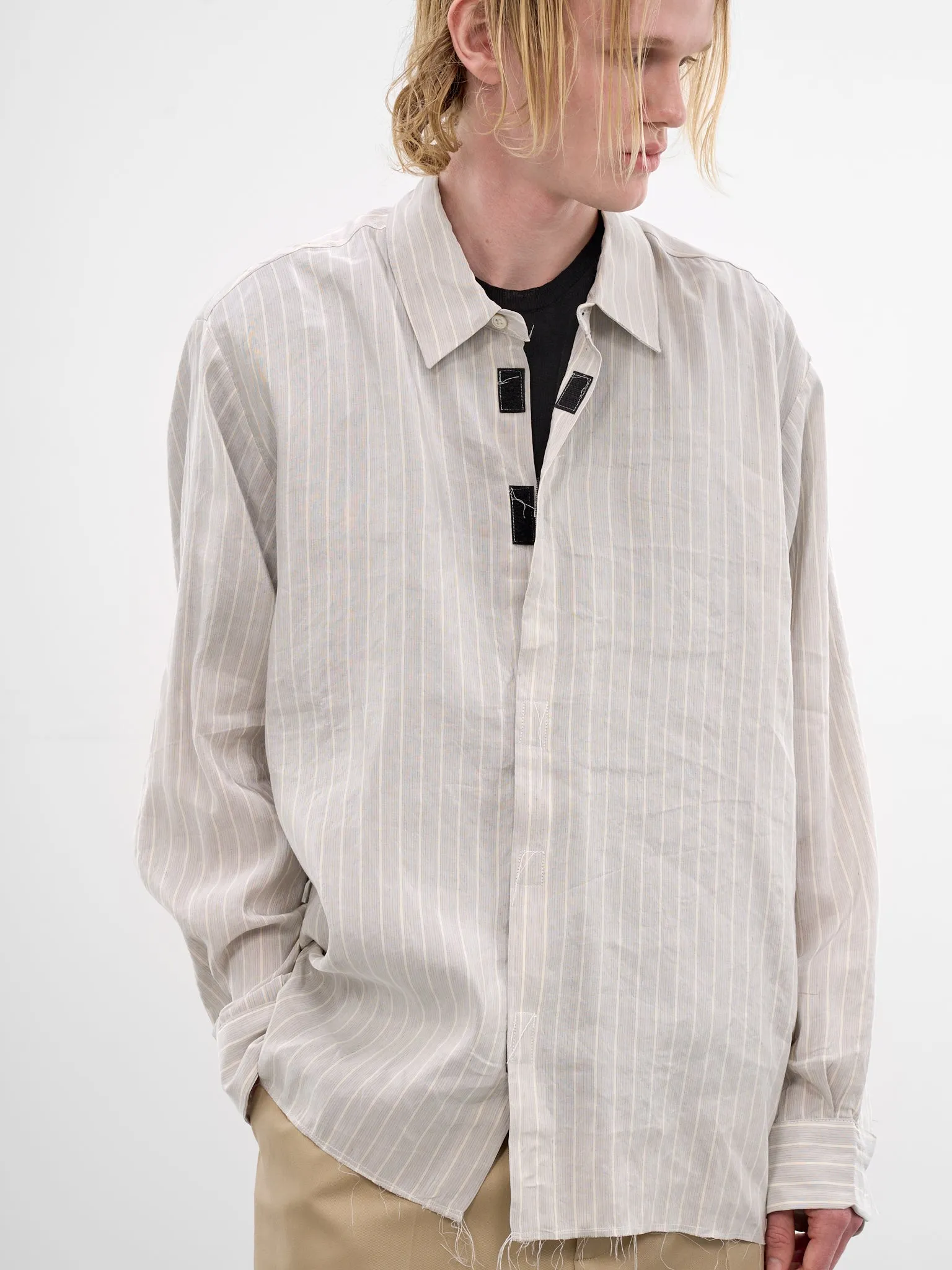Gray Linen Striped Velcro Shirt (CF-21-04-04-04-GREY-WHITE-STRI) sold by lorenzo product image thumbnail 4