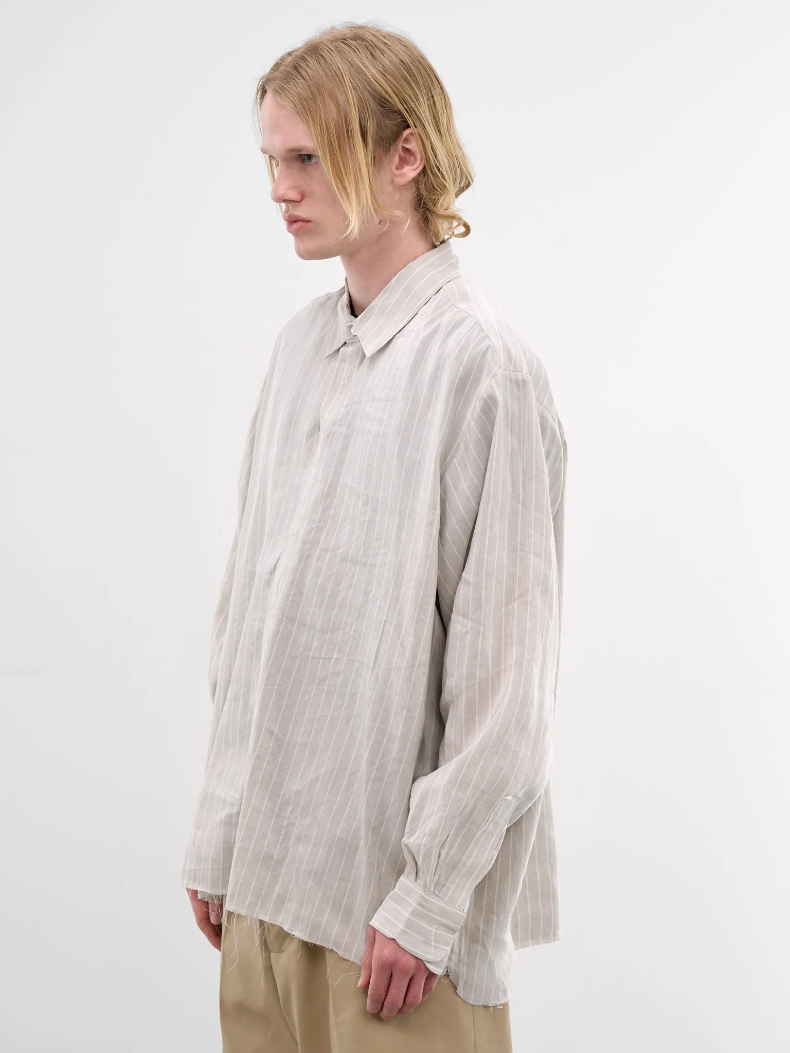 Gray Linen Striped Velcro Shirt (CF-21-04-04-04-GREY-WHITE-STRI) sold by lorenzo product image thumbnail 2