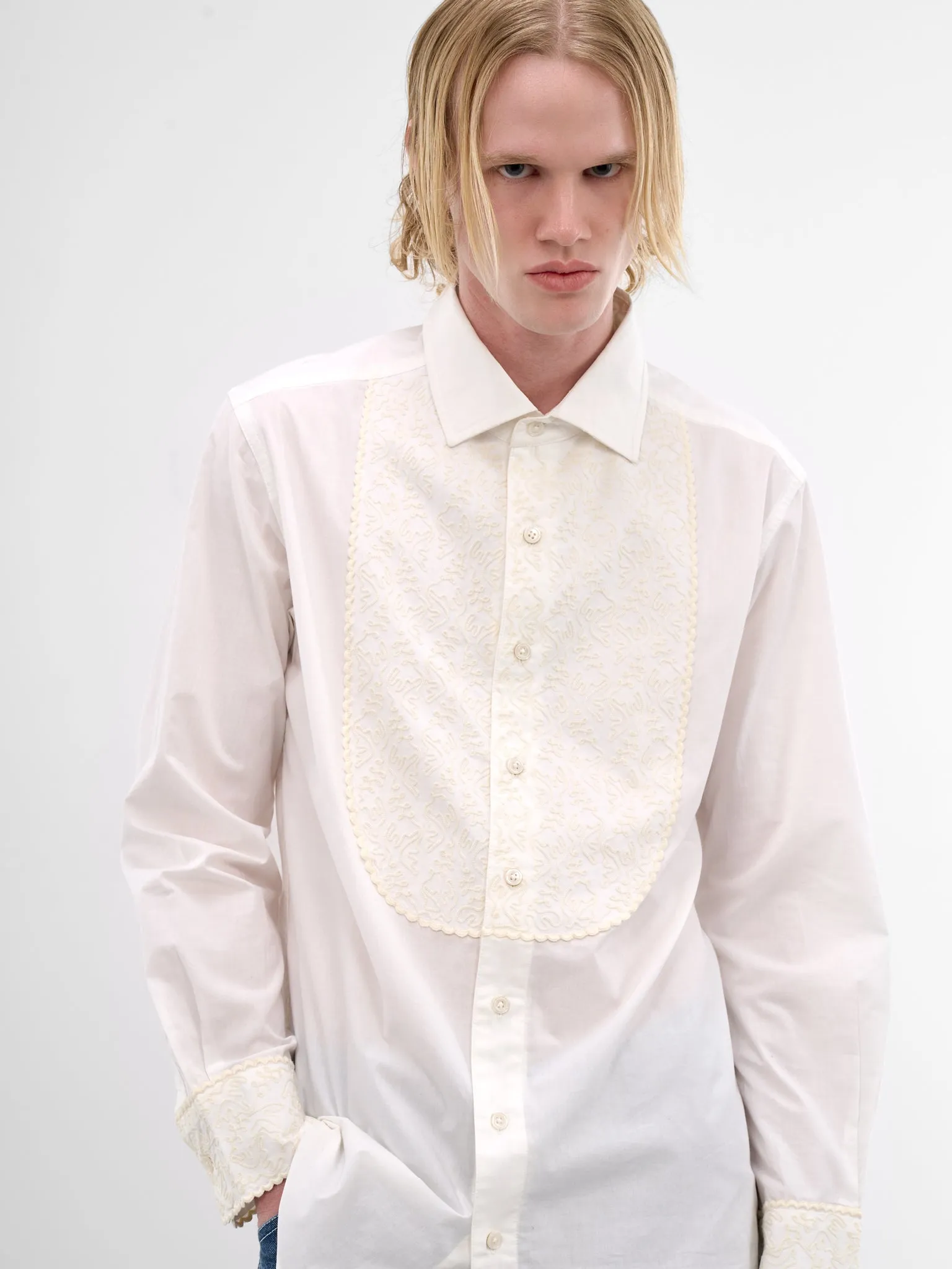 White Closerie Embroidered Tuxedo Shirt (MRS26SH008-ECRU) sold by lorenzo product image thumbnail 4