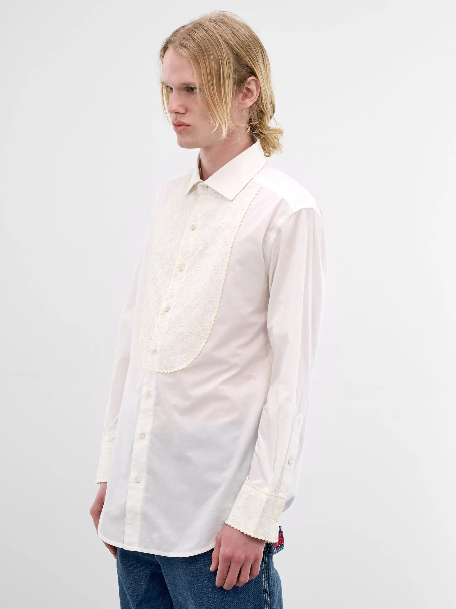 White Closerie Embroidered Tuxedo Shirt (MRS26SH008-ECRU) sold by lorenzo product image thumbnail 2