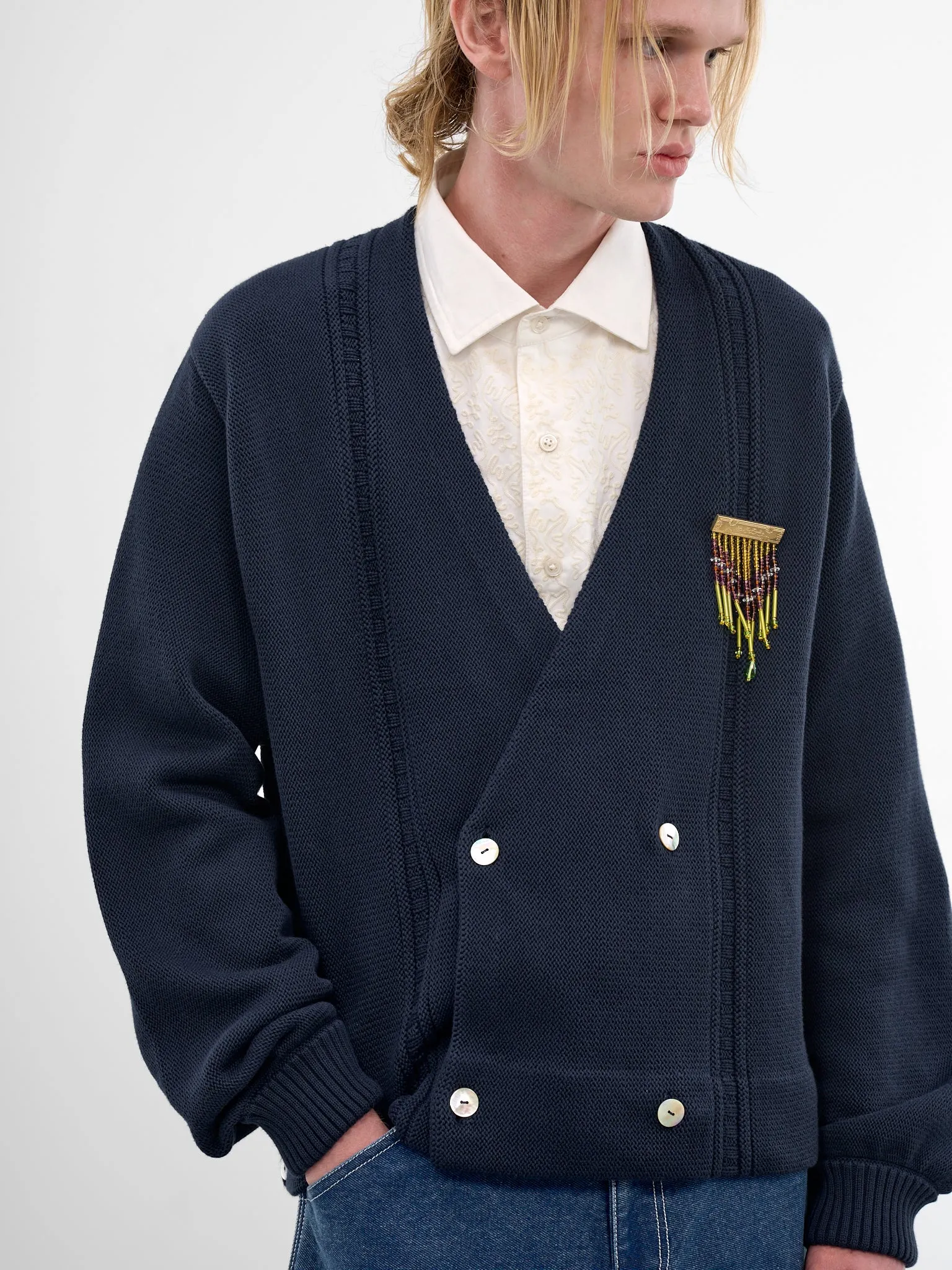 Navy Double-Breasted Cotton Cardigan (MRC99KT002-NAVY) sold by lorenzo product image thumbnail 5
