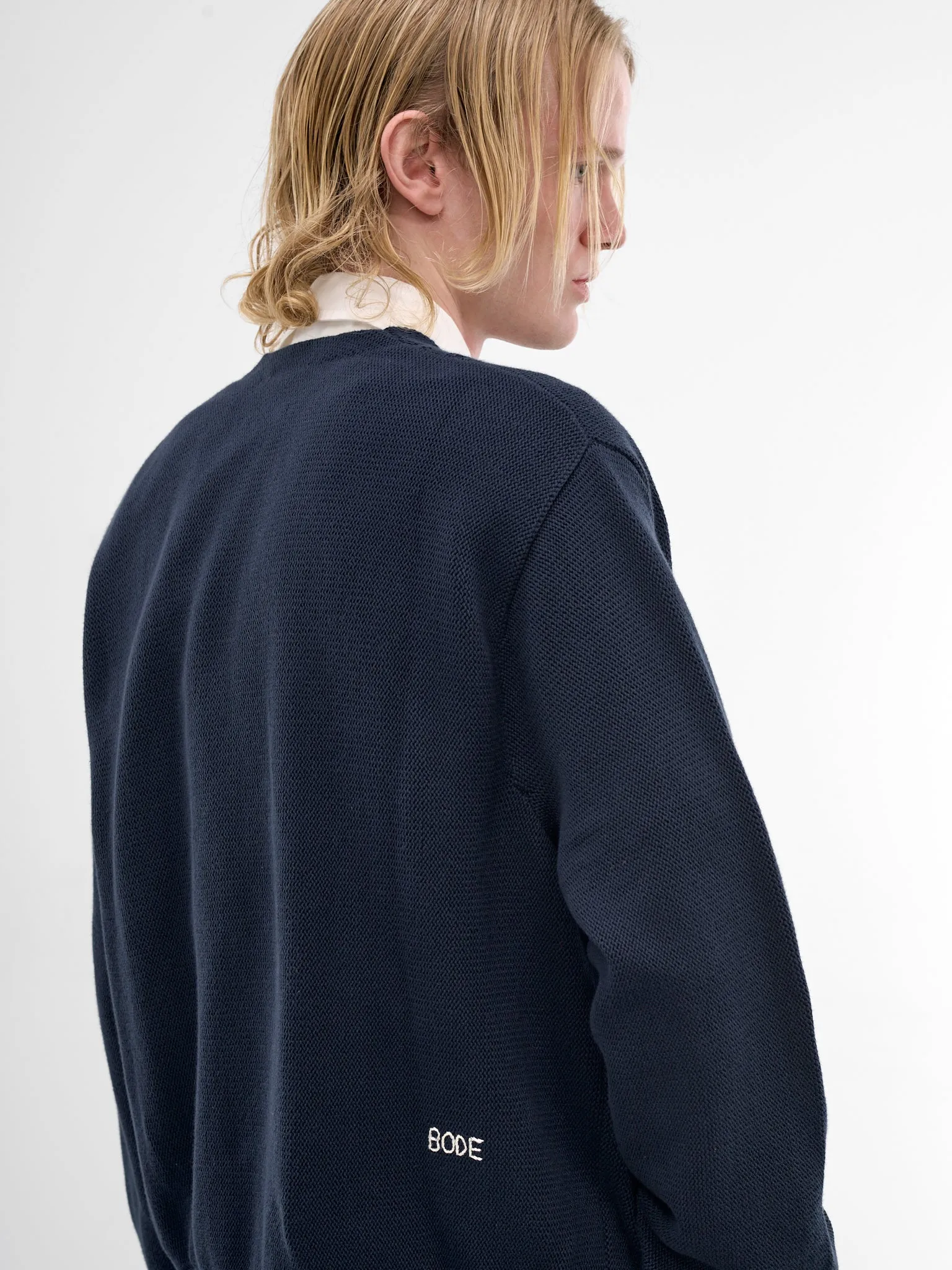 Navy Double-Breasted Cotton Cardigan (MRC99KT002-NAVY) sold by lorenzo product image thumbnail 4