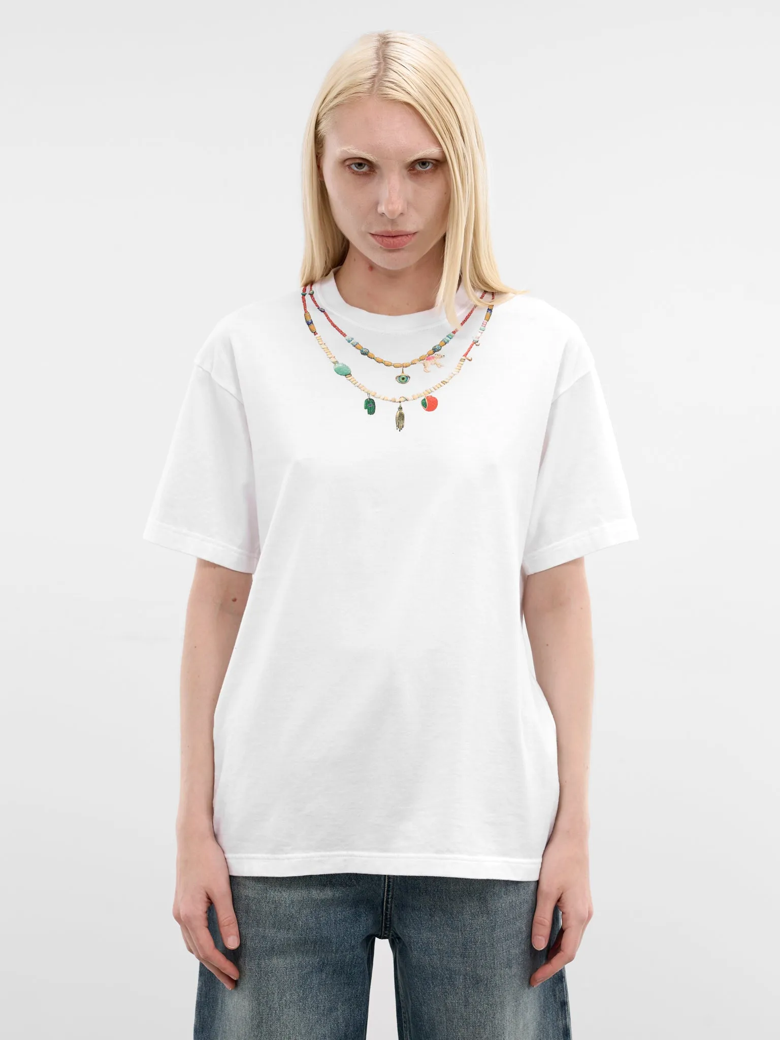 White Trompe L'oeil Necklace Tee (UC1F2803-WHITE) sold by lorenzo