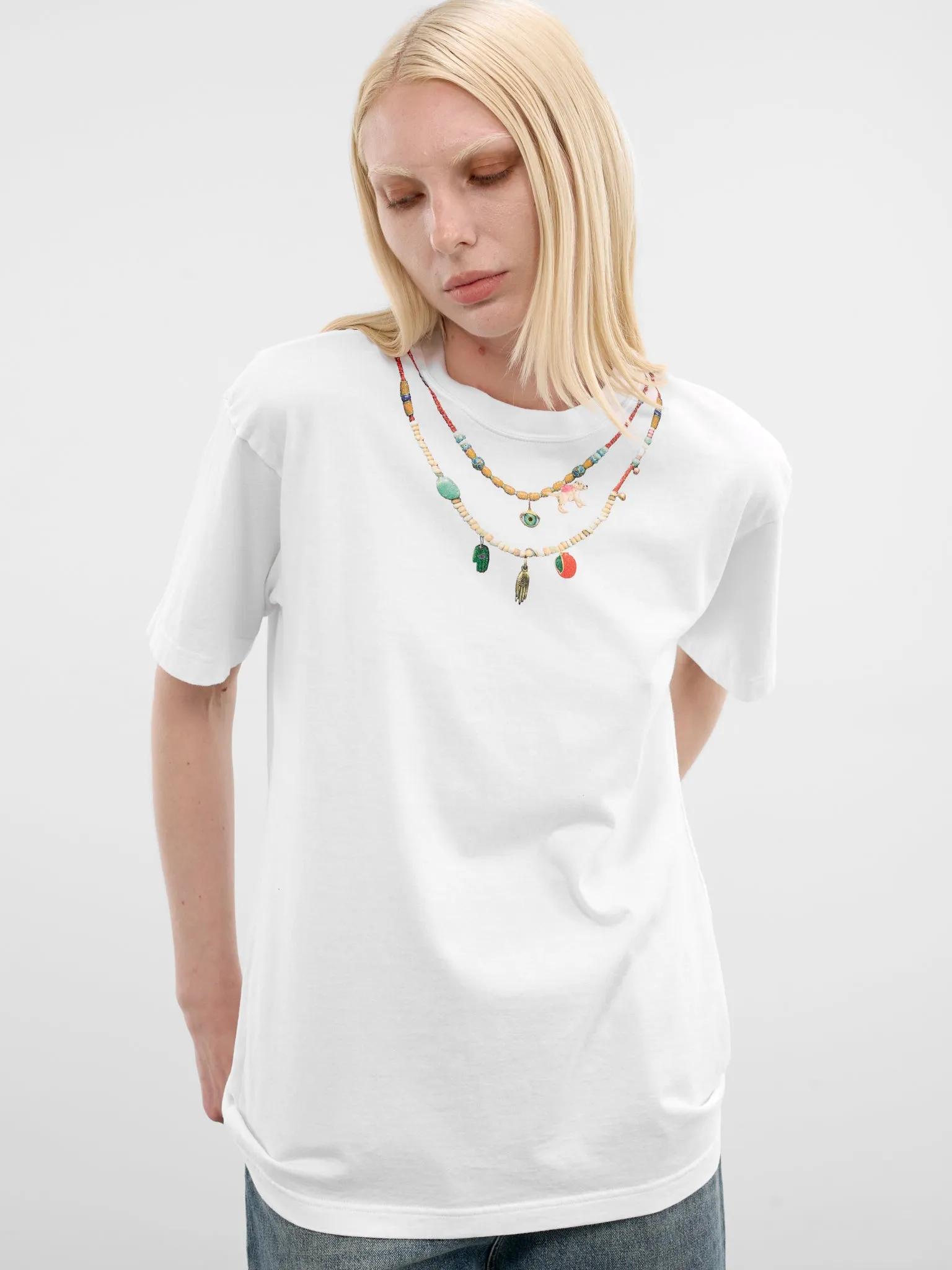 White Trompe L'oeil Necklace Tee (UC1F2803-WHITE) sold by lorenzo product image thumbnail 5