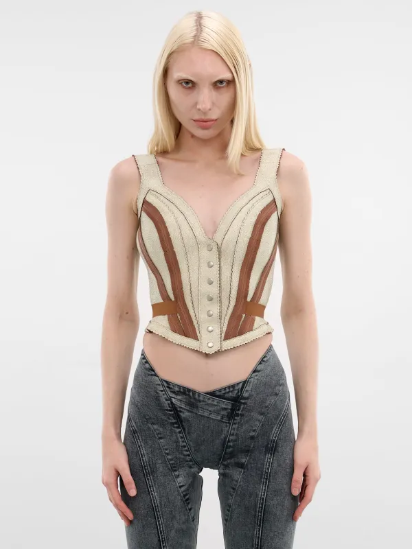 Scallop Nappa Lamb Leather Corset (SCACO0IV-IVORY) made by KNWLS