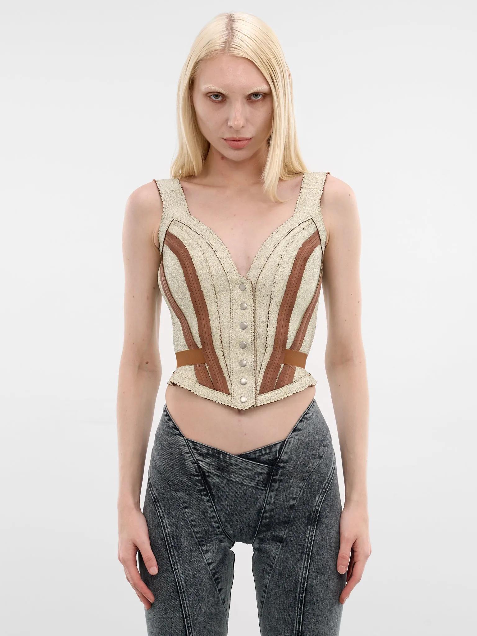 Scallop Nappa Lamb Leather Corset (SCACO0IV-IVORY) sold by lorenzo
