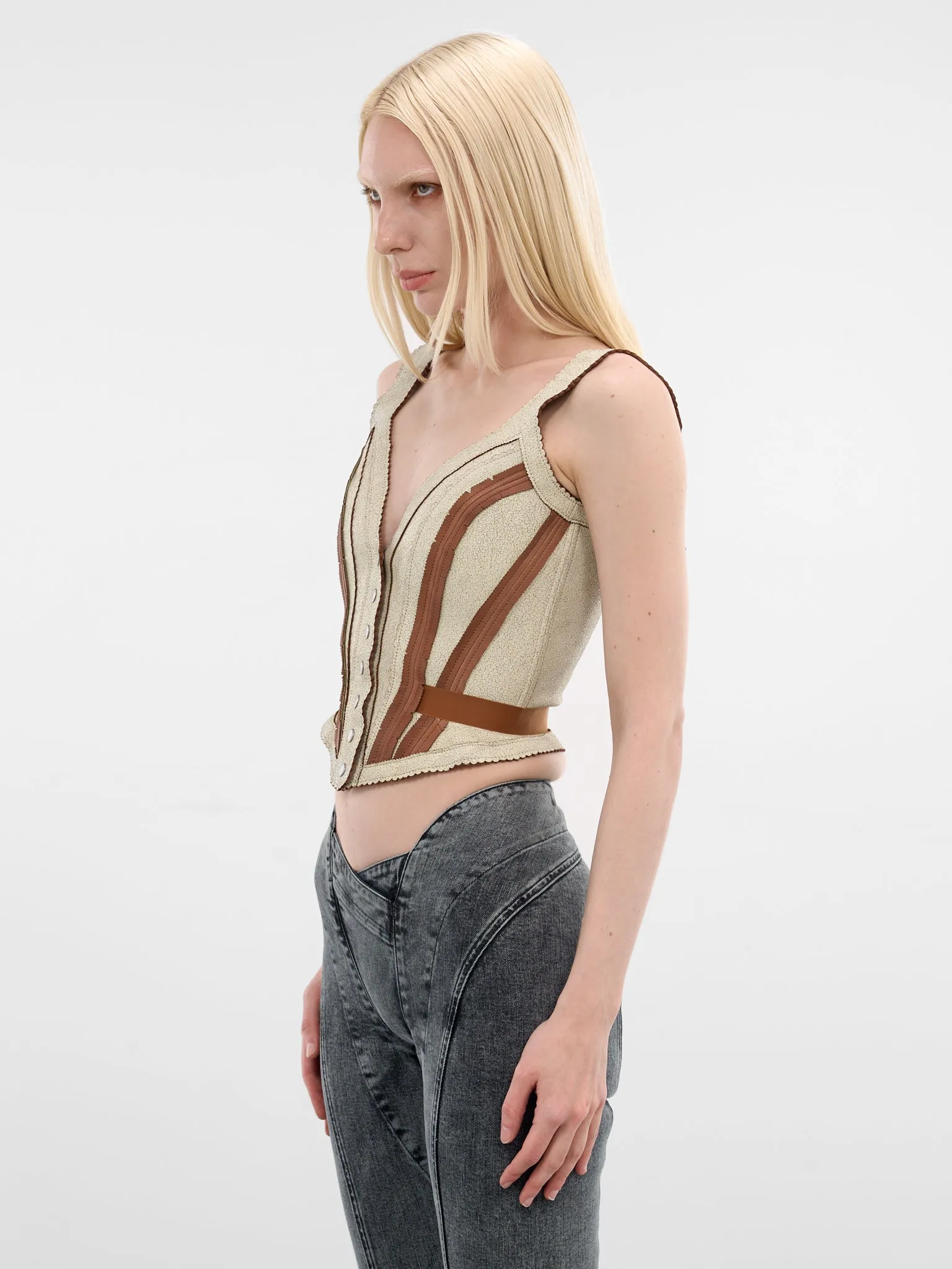 Scallop Nappa Lamb Leather Corset (SCACO0IV-IVORY) sold by lorenzo product image thumbnail 2