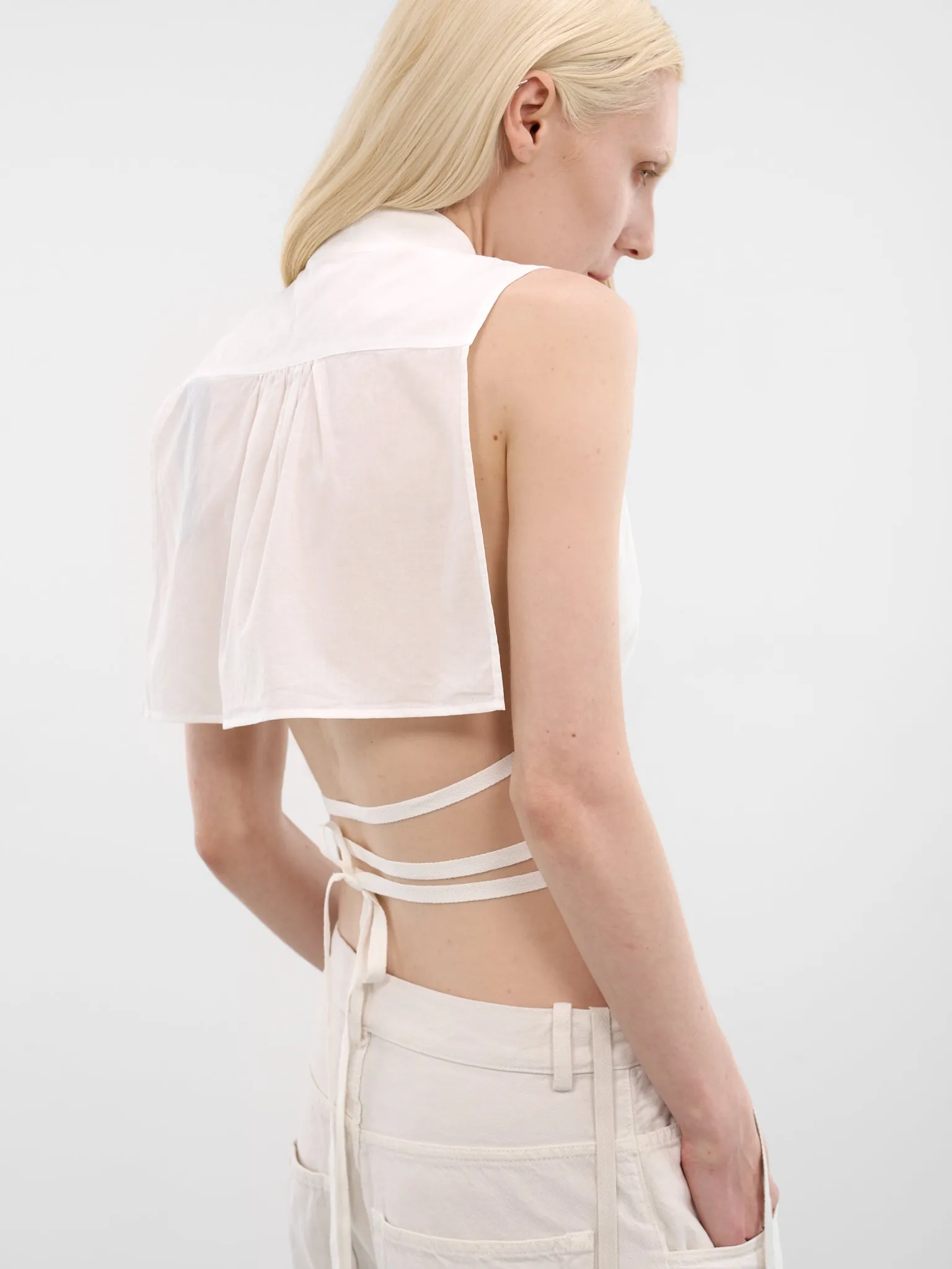 Cyra Foulard Plastron Crop Top (B0013809-FA026-002-NATURAL-WHI) sold by lorenzo product image thumbnail 5