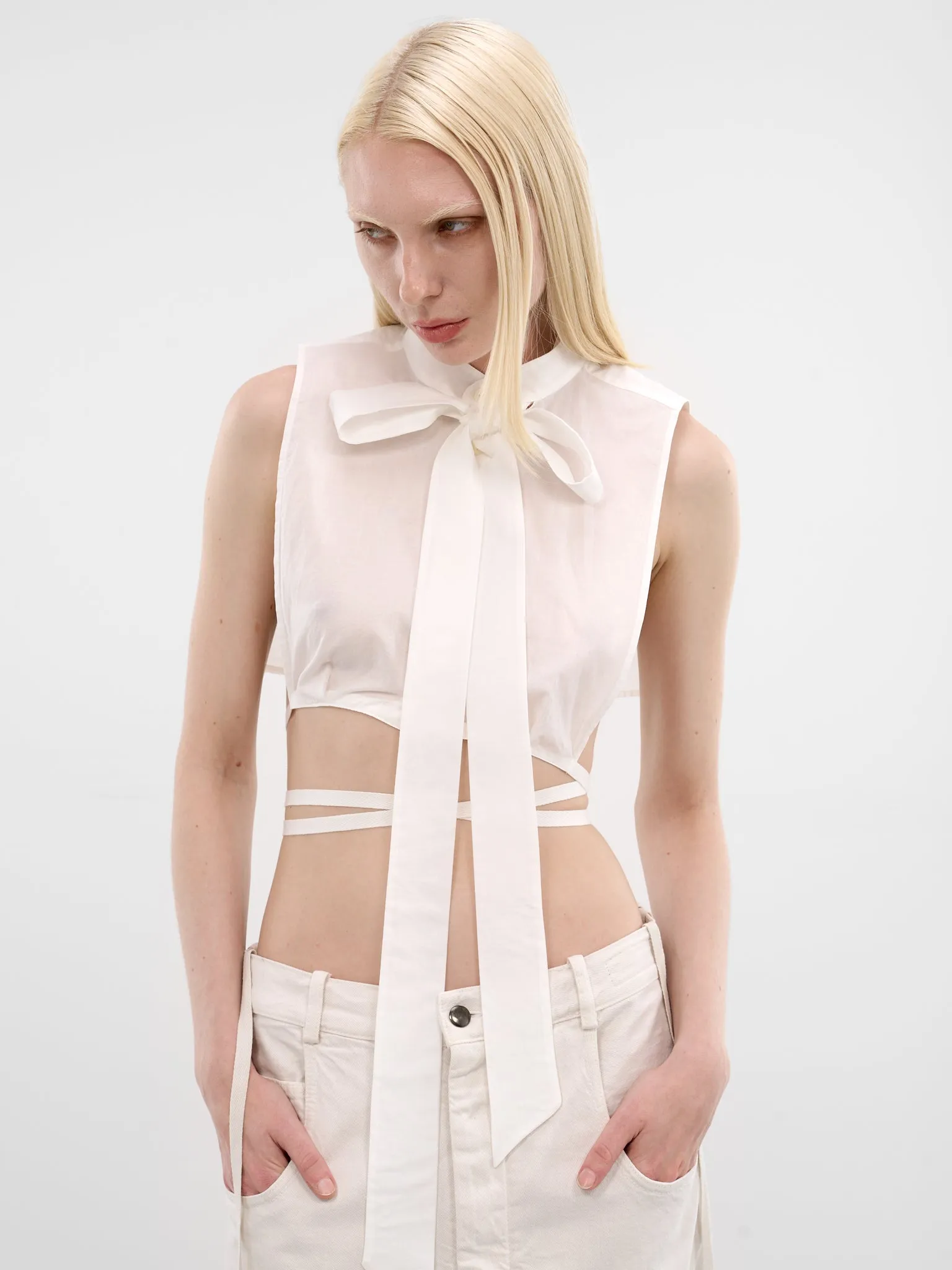 Cyra Foulard Plastron Crop Top (B0013809-FA026-002-NATURAL-WHI) sold by lorenzo product image thumbnail 4