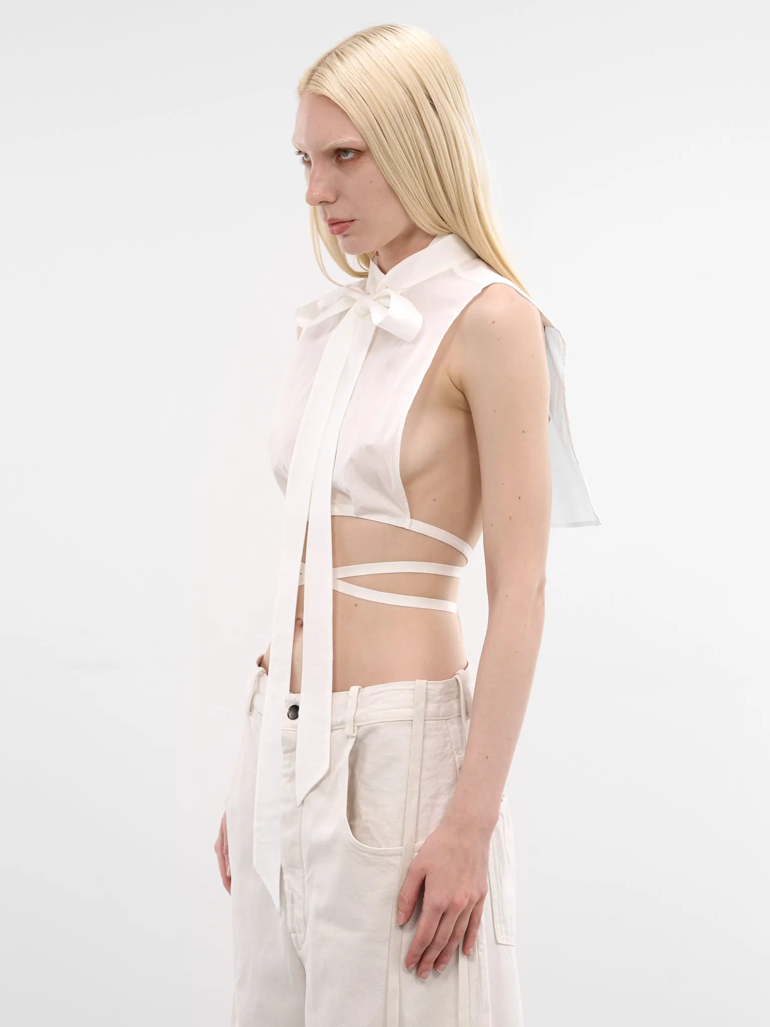 Cyra Foulard Plastron Crop Top (B0013809-FA026-002-NATURAL-WHI) sold by lorenzo product image thumbnail 2