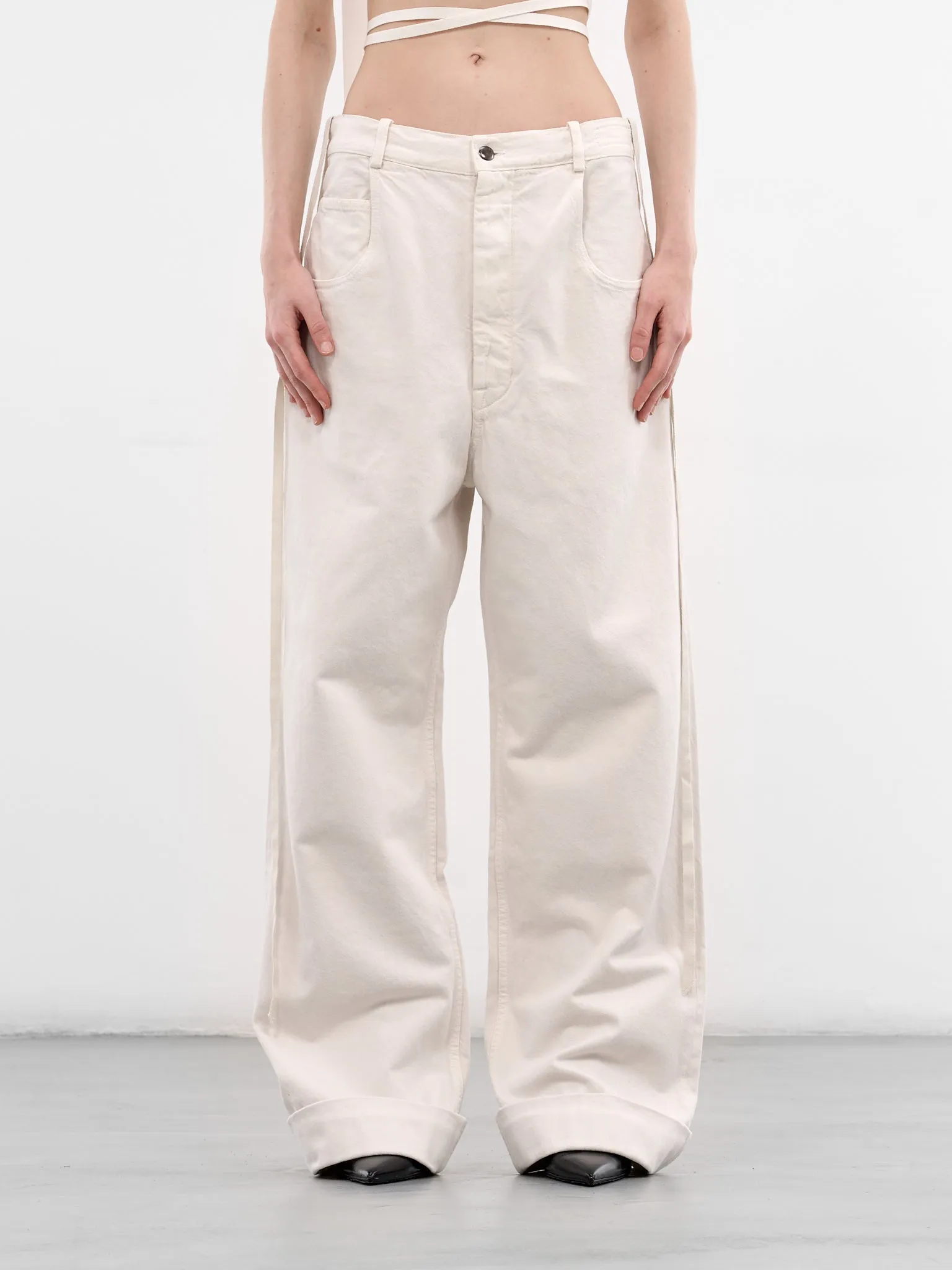 Kristel Ivory Cotton Baggy Trousers (B0010196-FA038-IVORY) sold by lorenzo