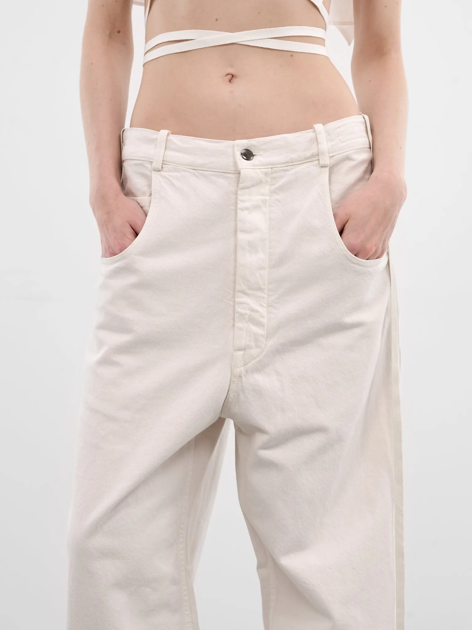 Kristel Ivory Cotton Baggy Trousers (B0010196-FA038-IVORY) sold by lorenzo product image thumbnail 5