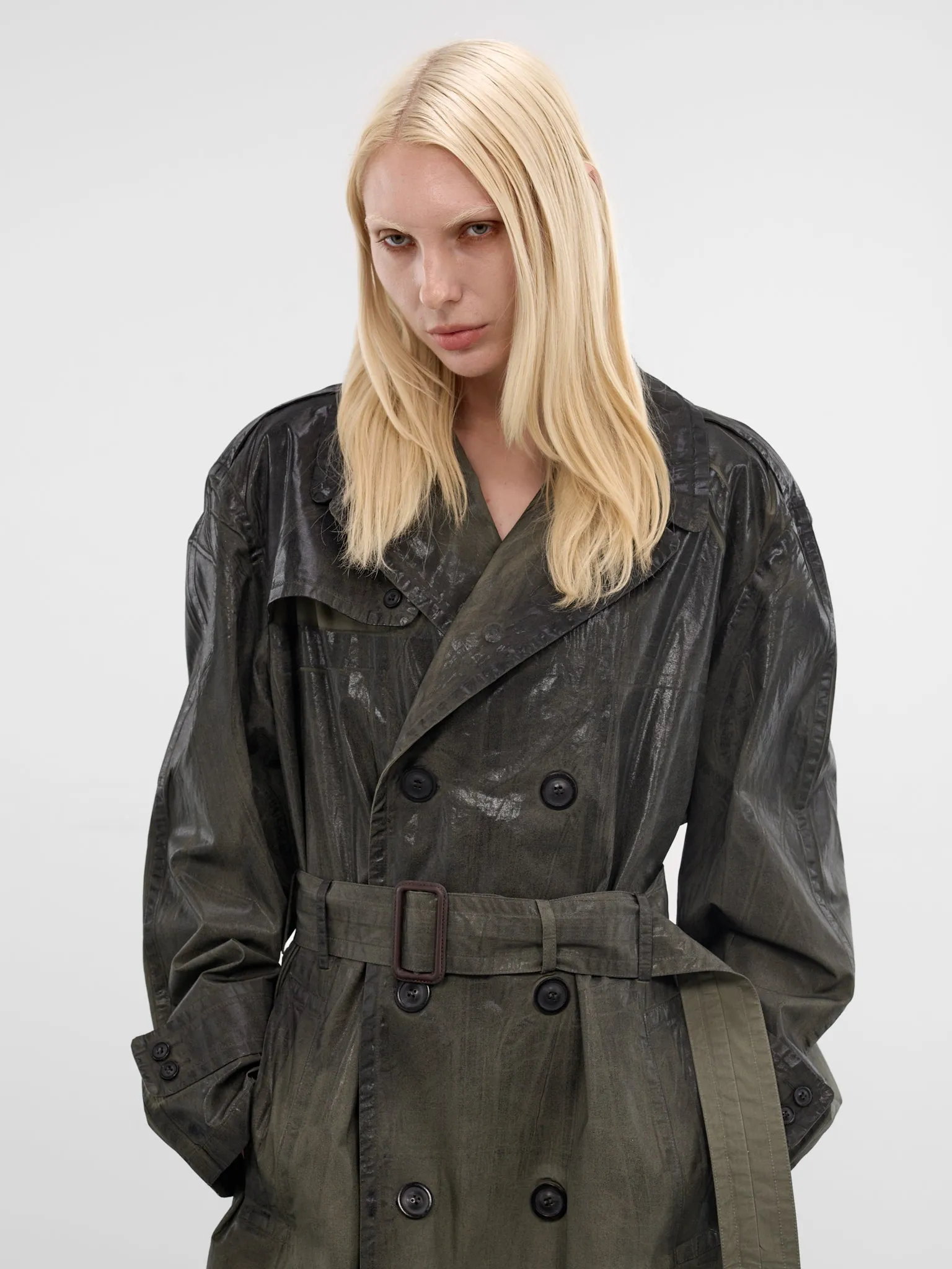 Gradient Coated Cotton Trench Coat (S51AH0208-M35783-694-ARMY-GREE) sold by lorenzo product image thumbnail 4