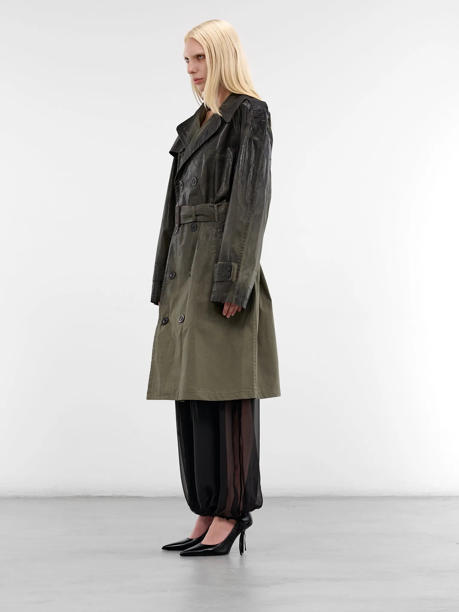 Gradient Coated Cotton Trench Coat (S51AH0208-M35783-694-ARMY-GREE) sold by lorenzo product image thumbnail 2