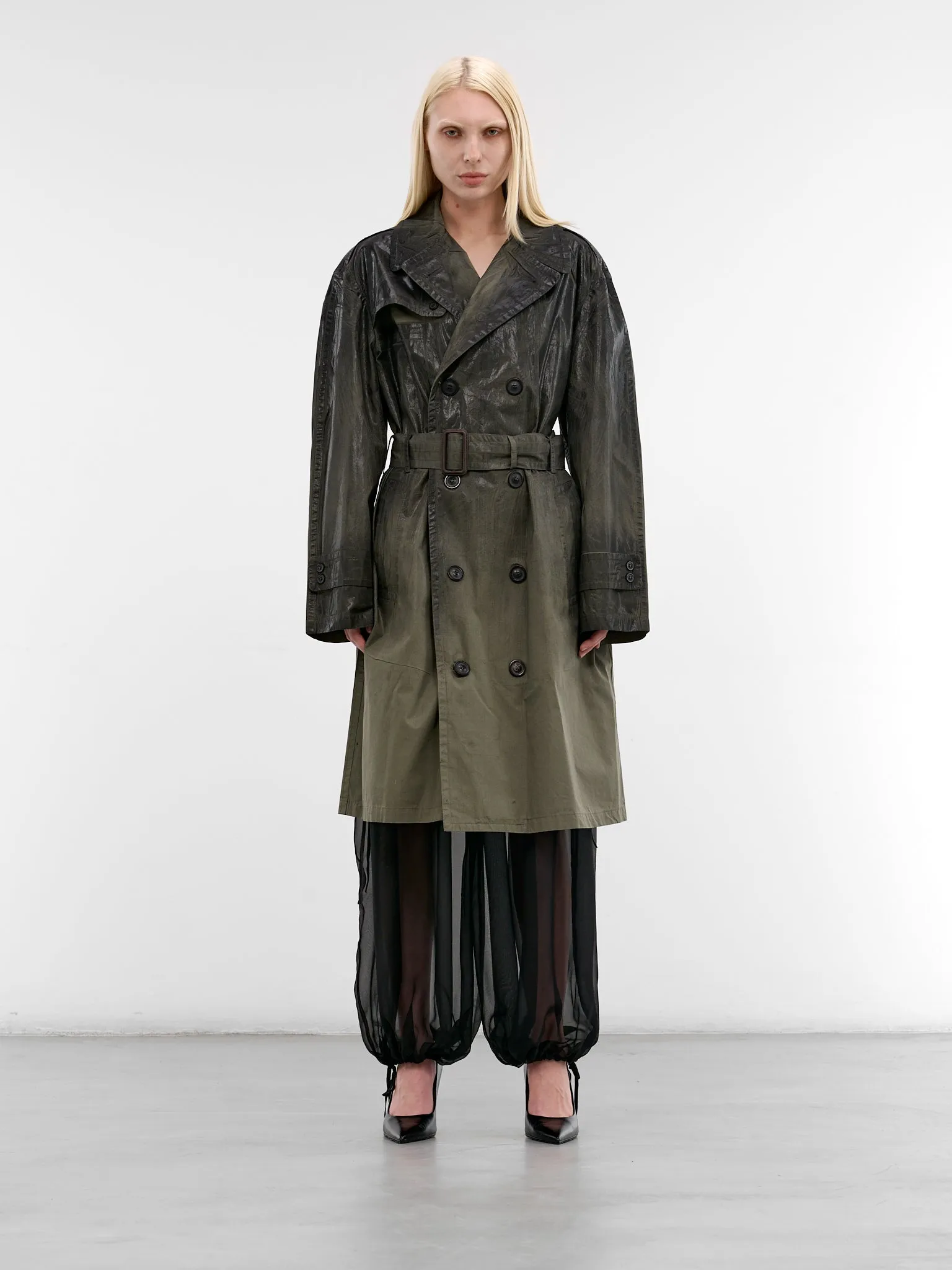 Gradient Coated Cotton Trench Coat (S51AH0208-M35783-694-ARMY-GREE) sold by lorenzo